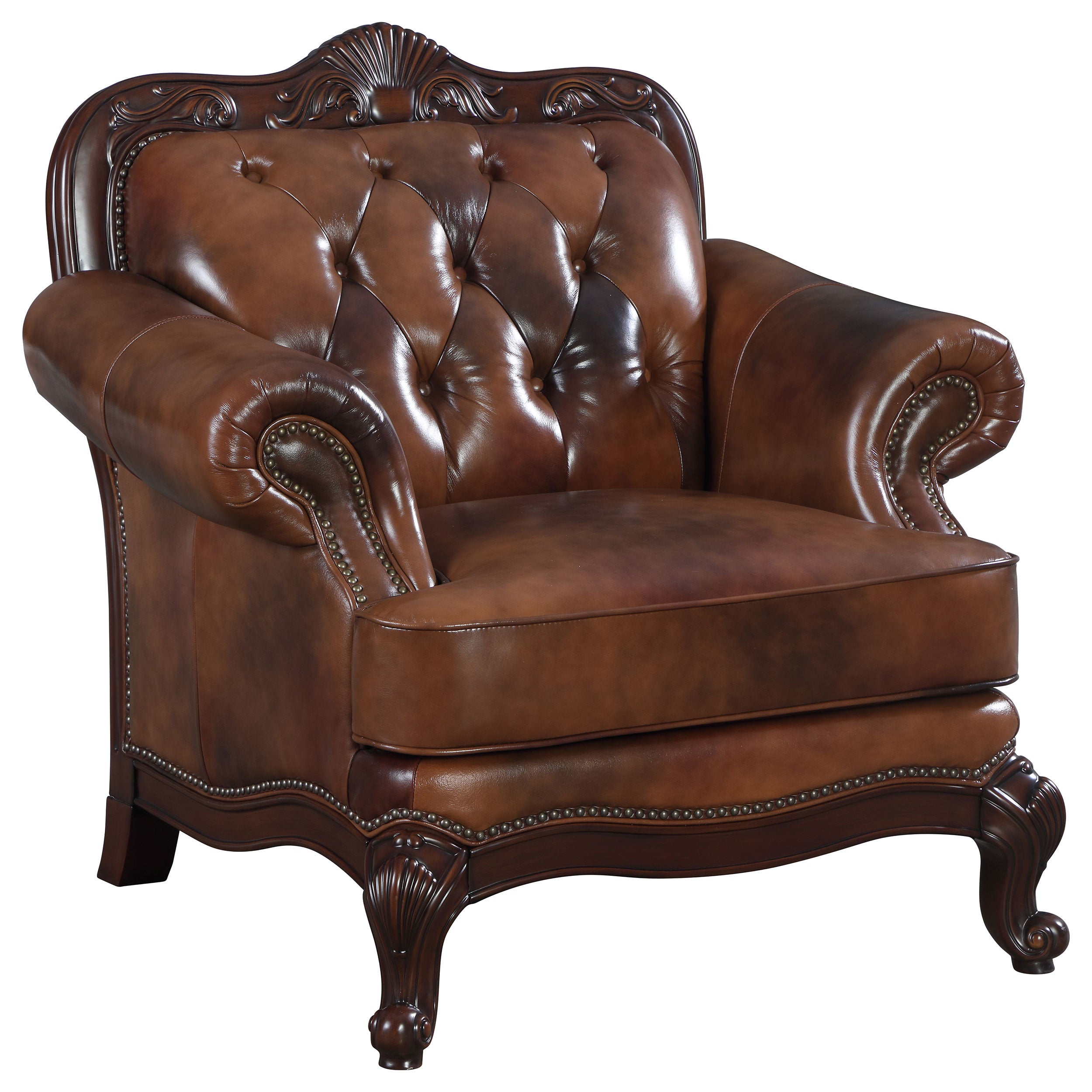 Victoria  Leather Upholstered Rolled Arm Chair Brown