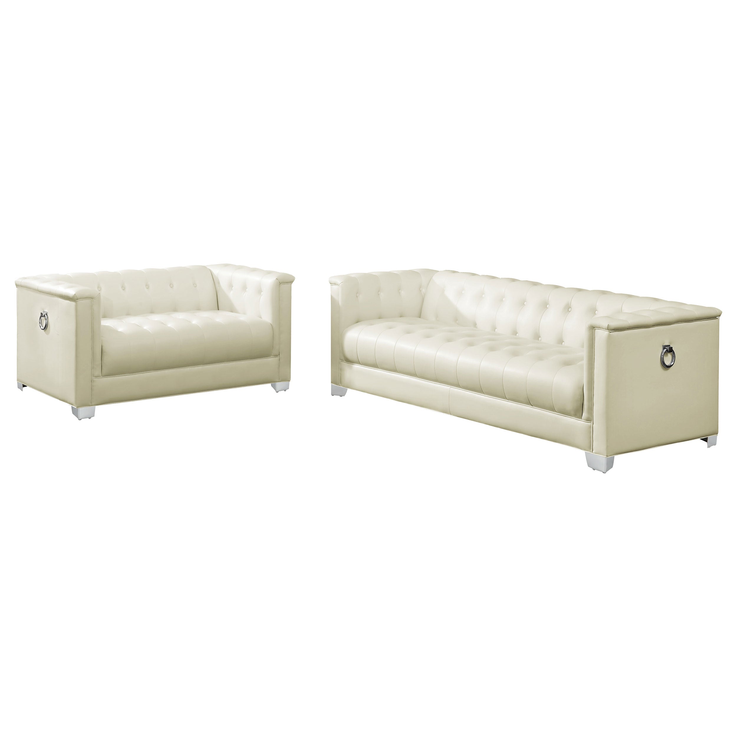 Chaviano  Upholstered Track Arm Sofa Set Pearl White