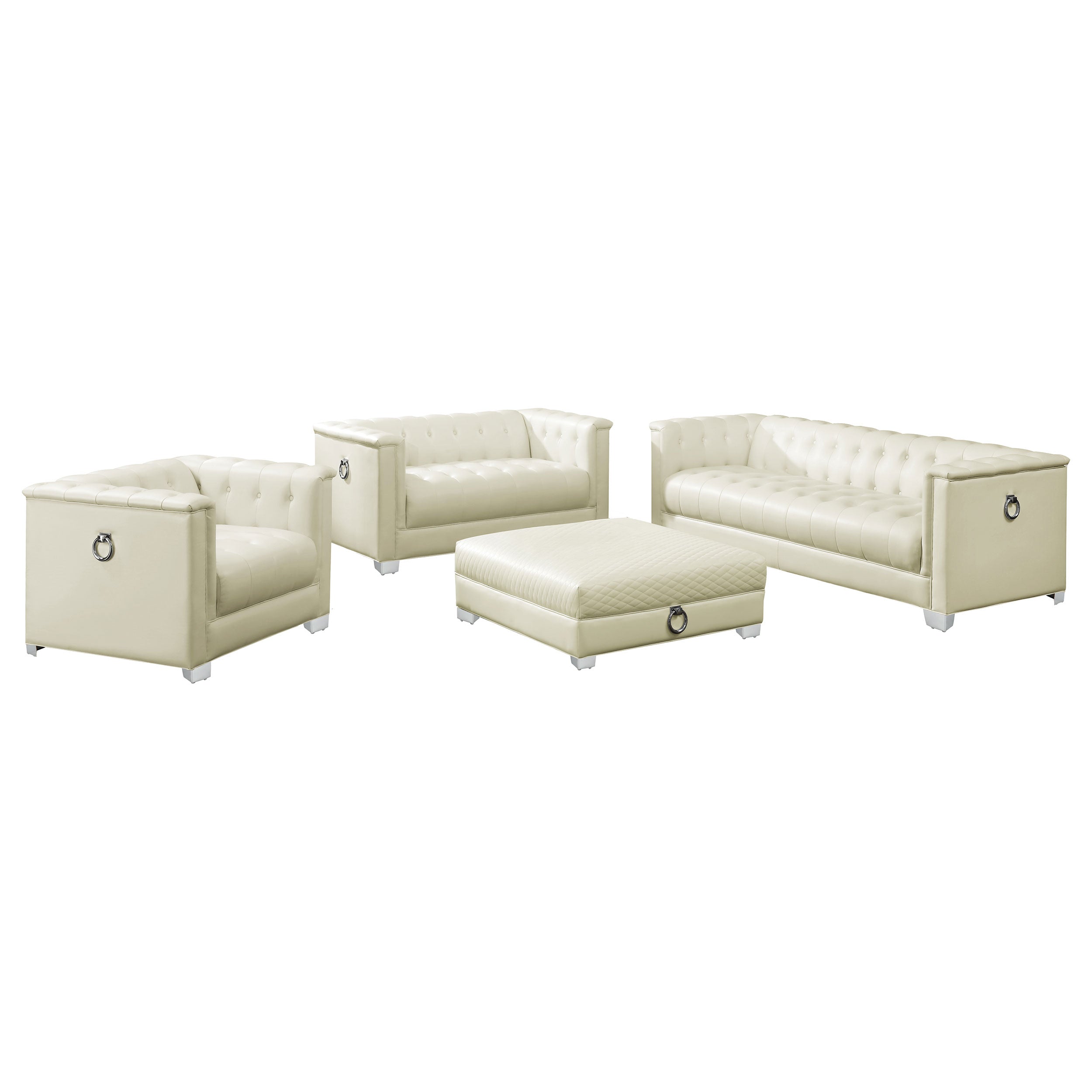 Chaviano  Upholstered Track Arm Sofa Set Pearl White
