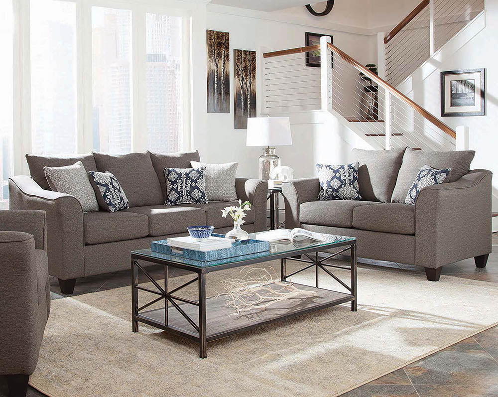 Salizar Upholstered Flared Arm Sofa Set Grey