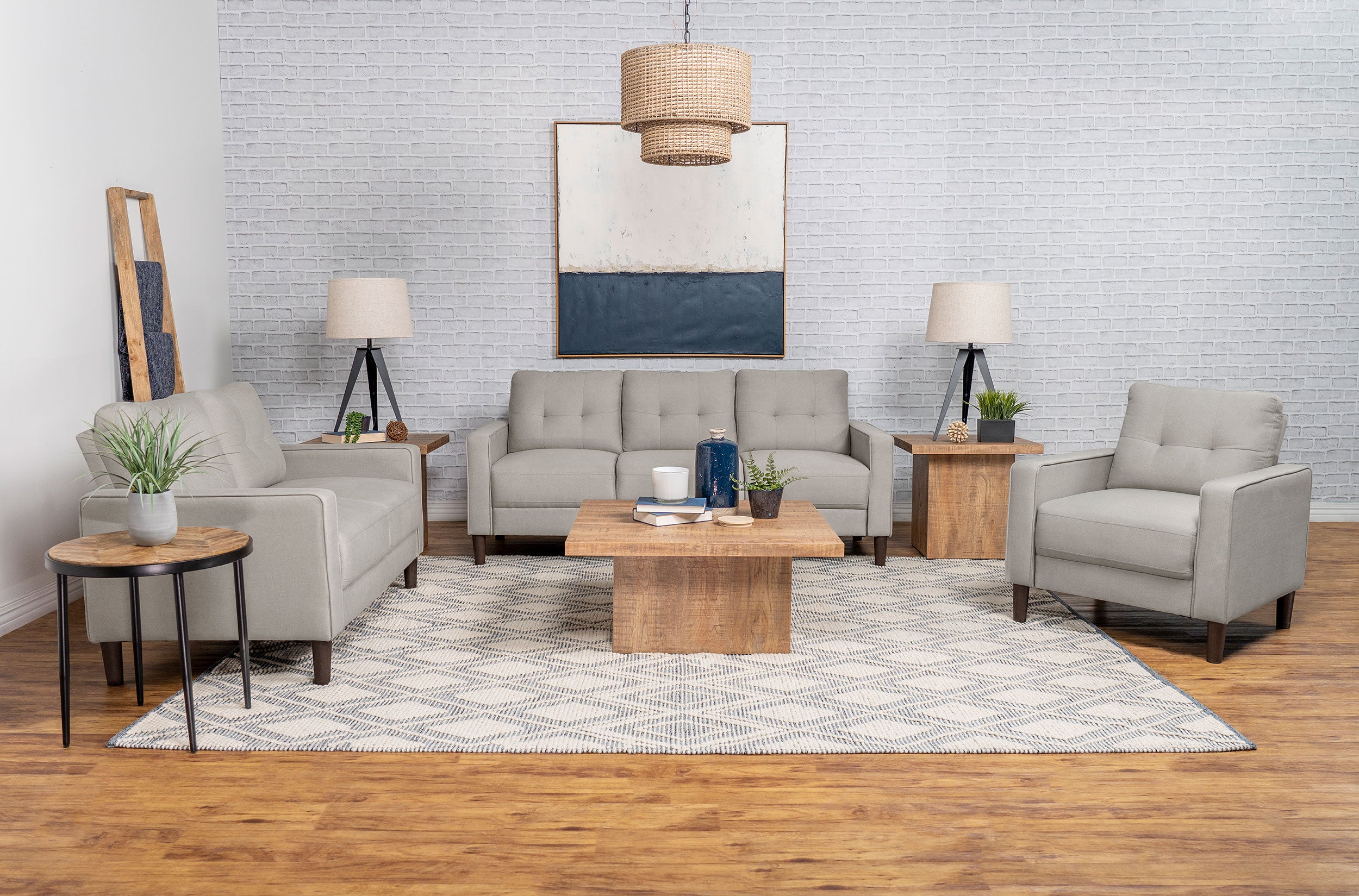 Bowen Upholstered Track Arm Tufted Sofa Set Beige