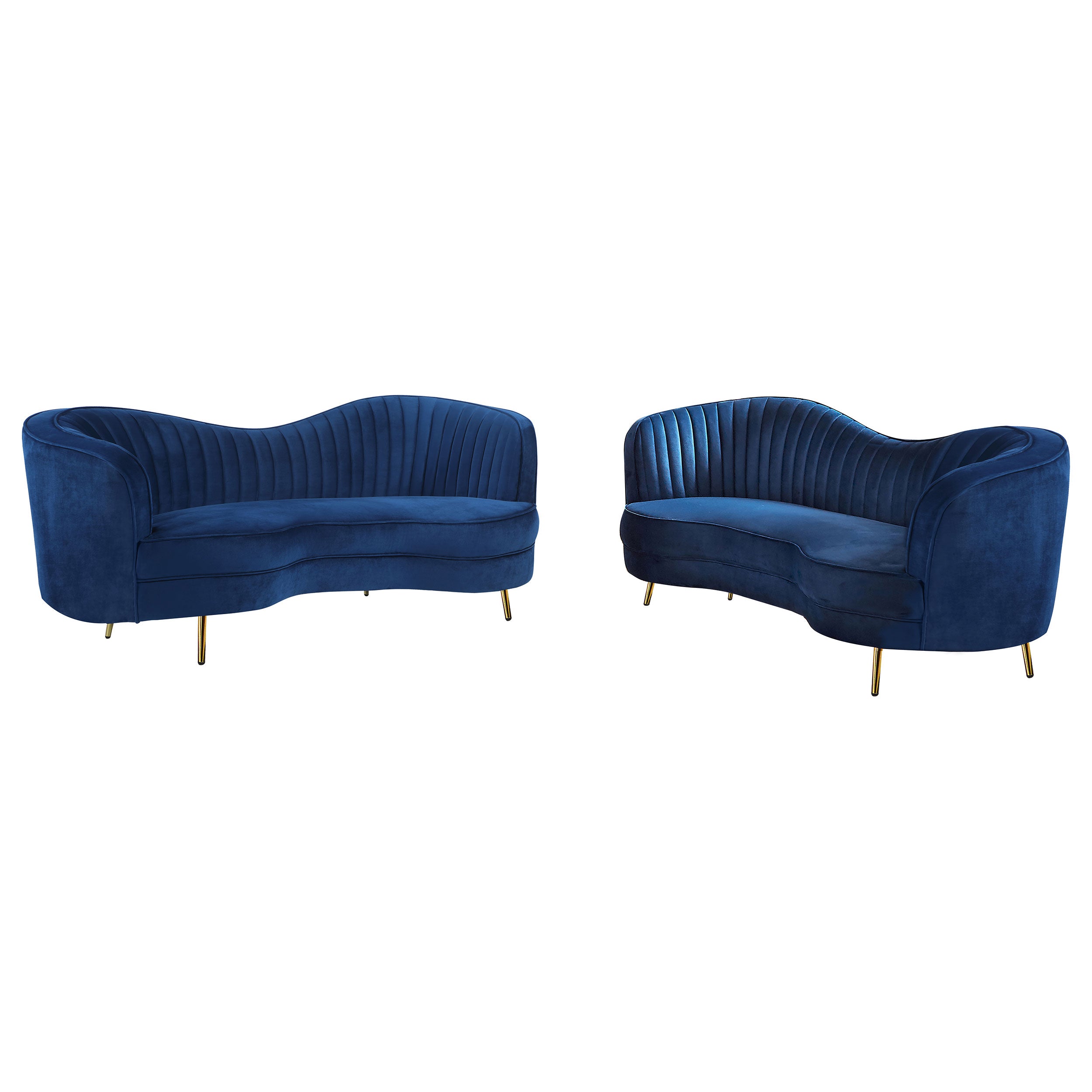 Sophia  Upholstered Channel Tufted Sofa Set Blue