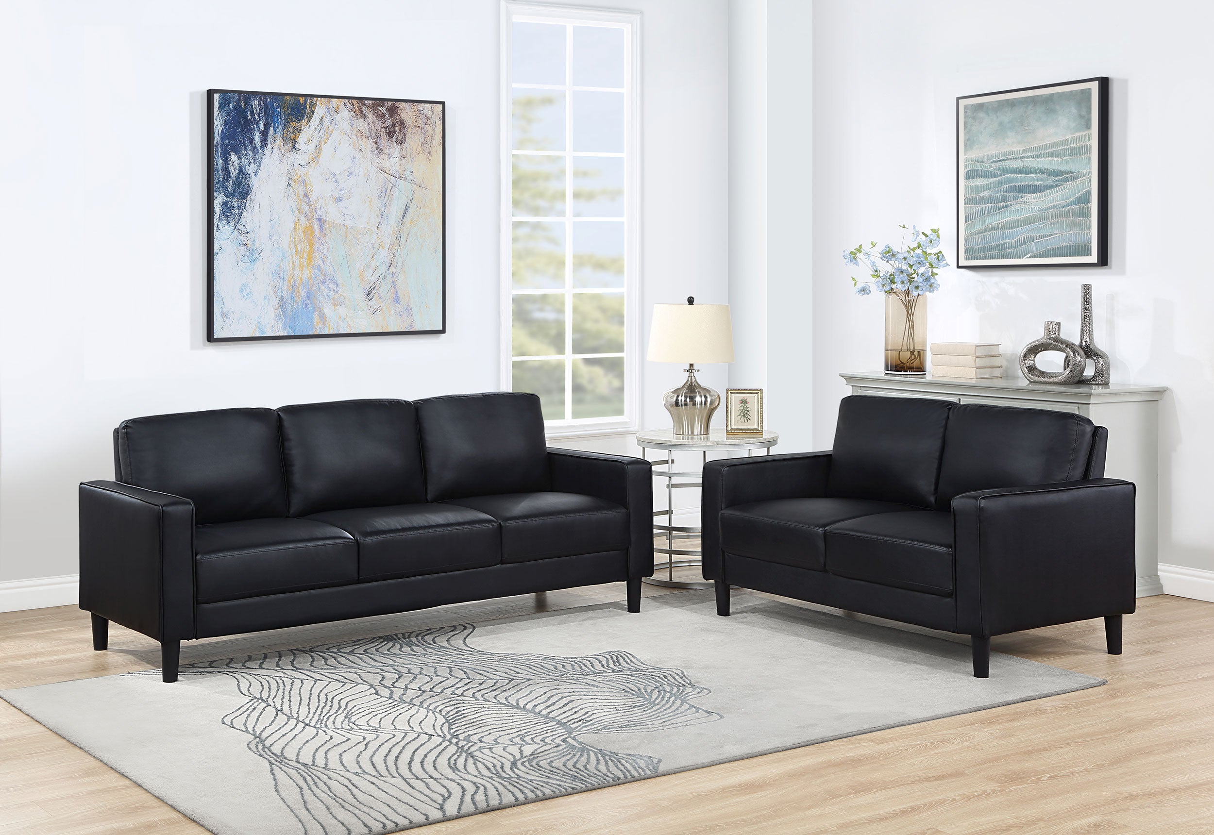 Ruth Upholstered Track Arm Sofa Set Black
