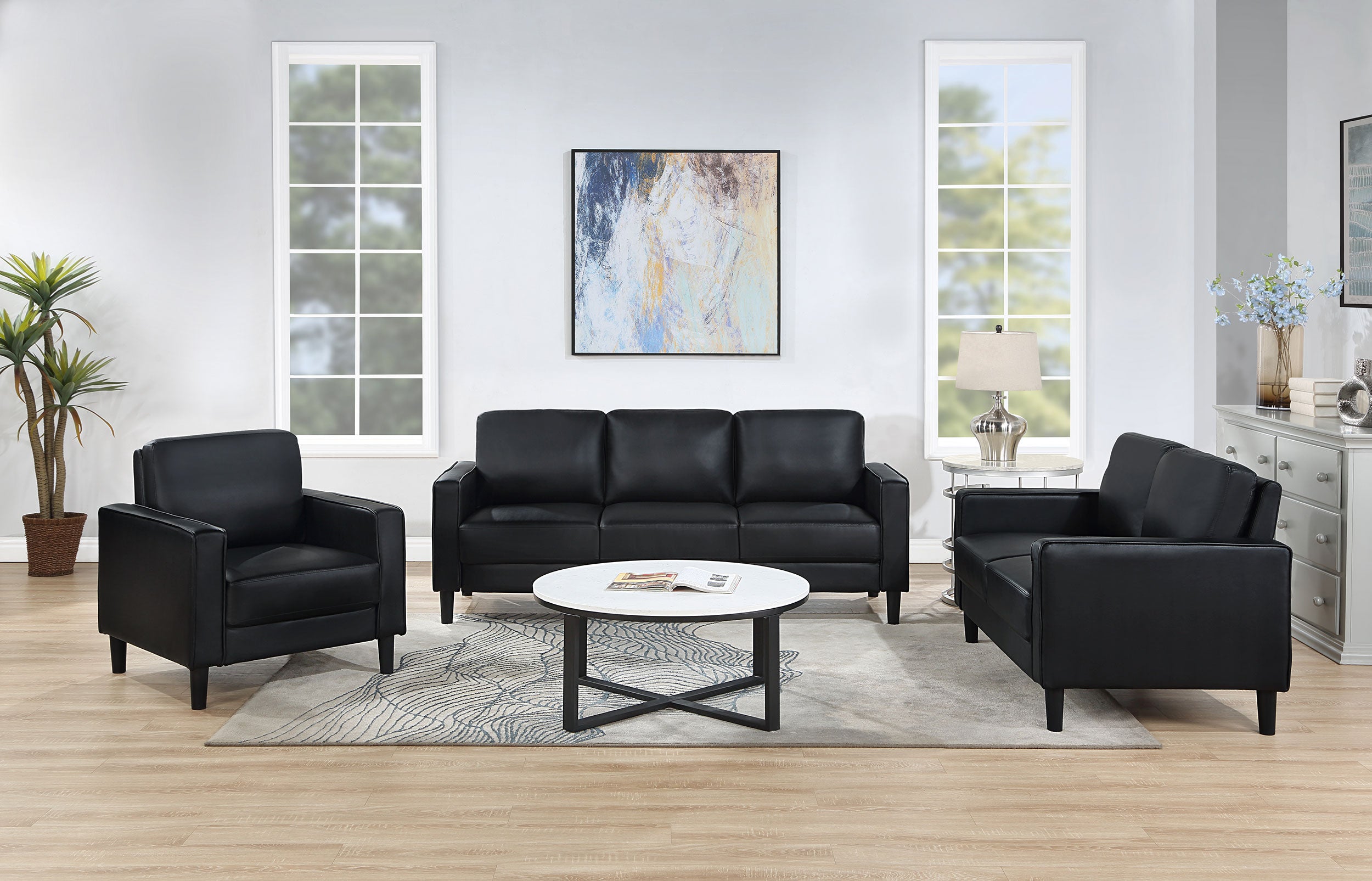 Ruth Upholstered Track Arm Sofa Set Black