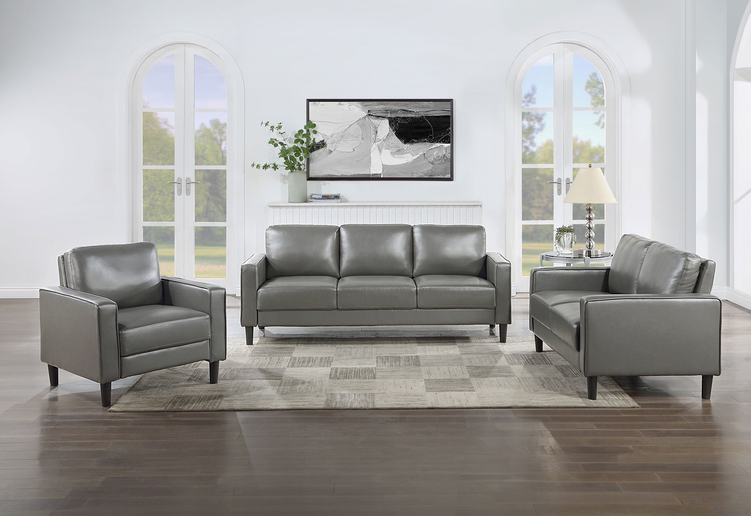 Ruth Upholstered Track Arm Sofa Set Black