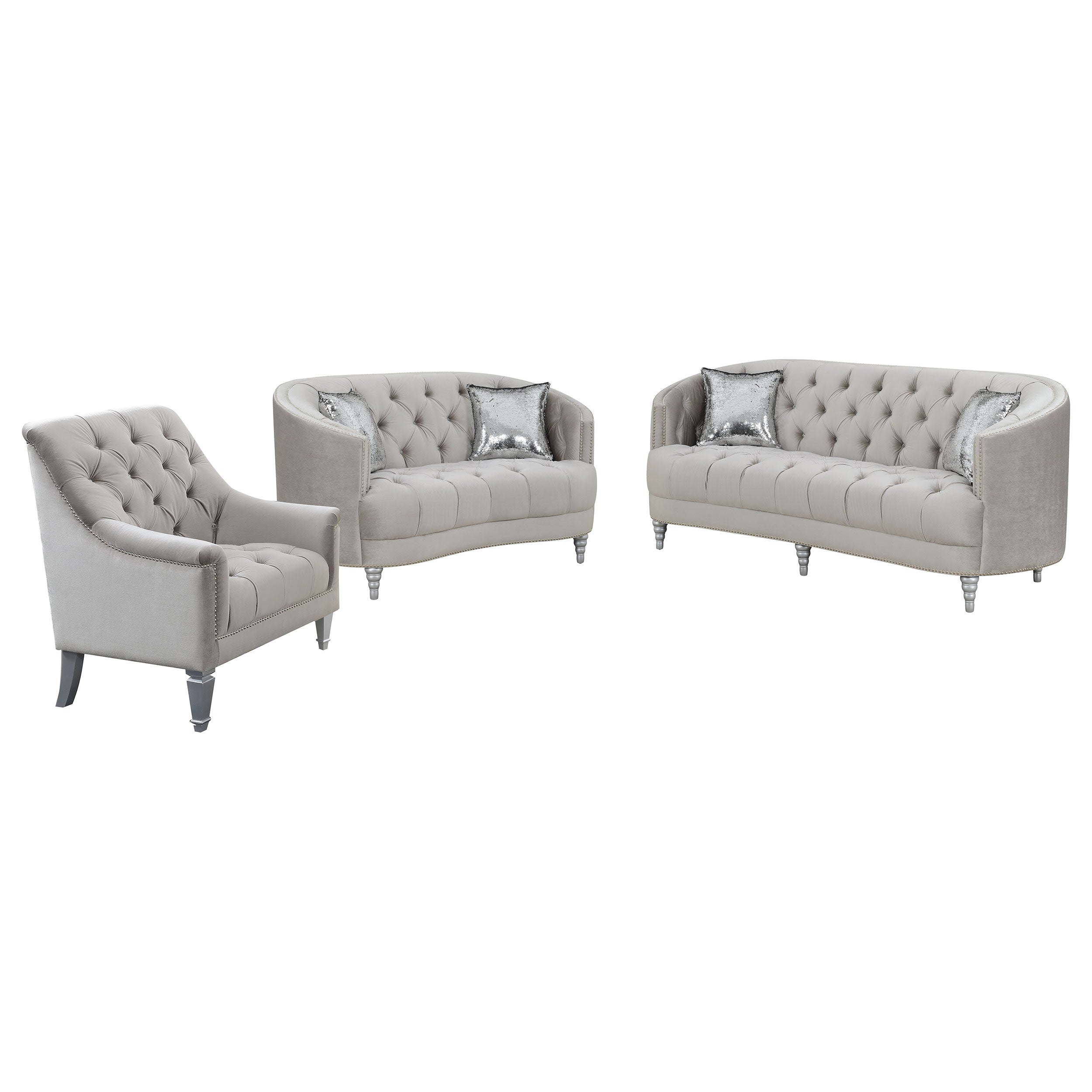 Avonlea Upholstered Sloped Arm Sofa Set Grey Fabric