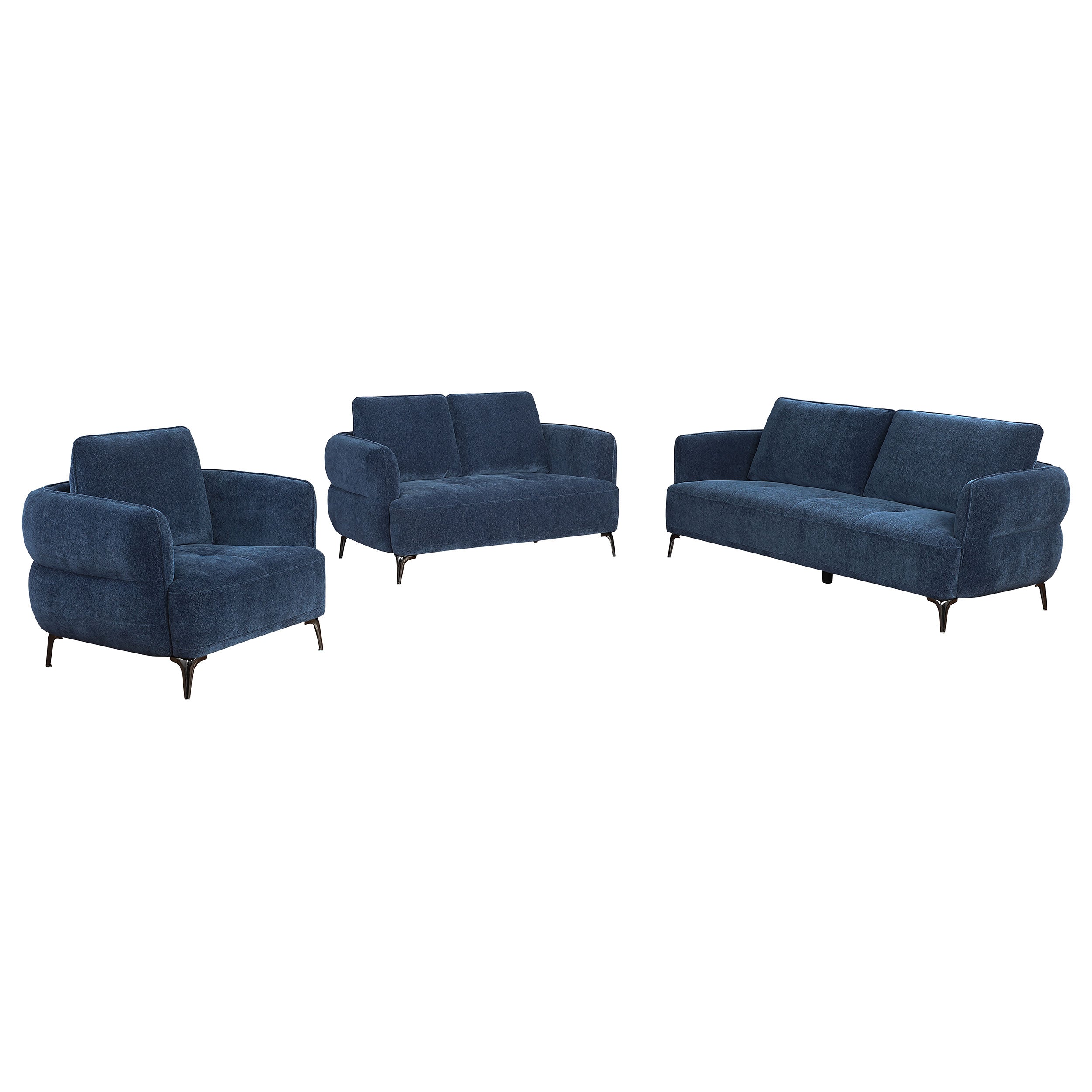 Lively Chenille Upholstered Sofa Set Blue
