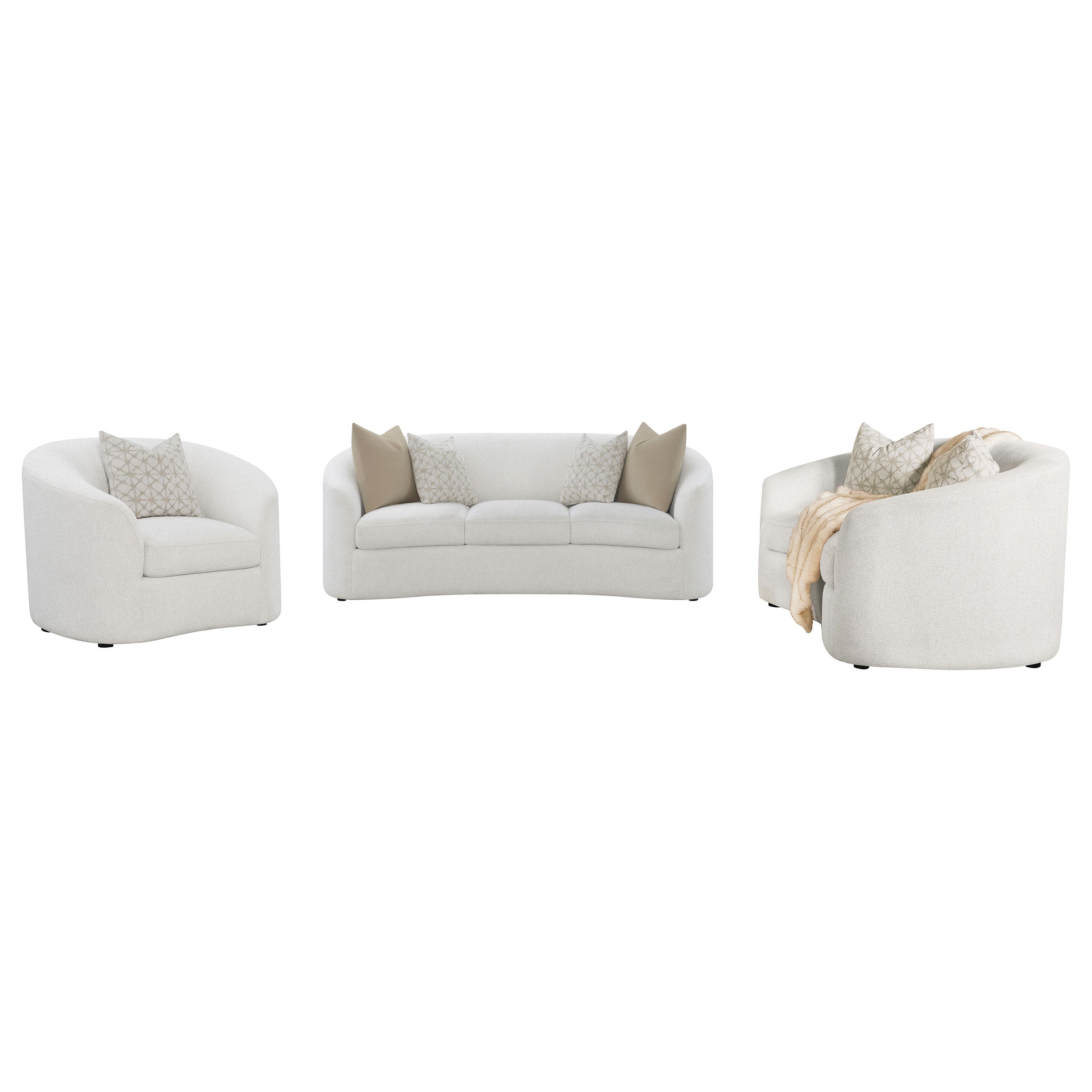 Rainn Boucle Upholstered Sloped Arm Sofa Set Latte