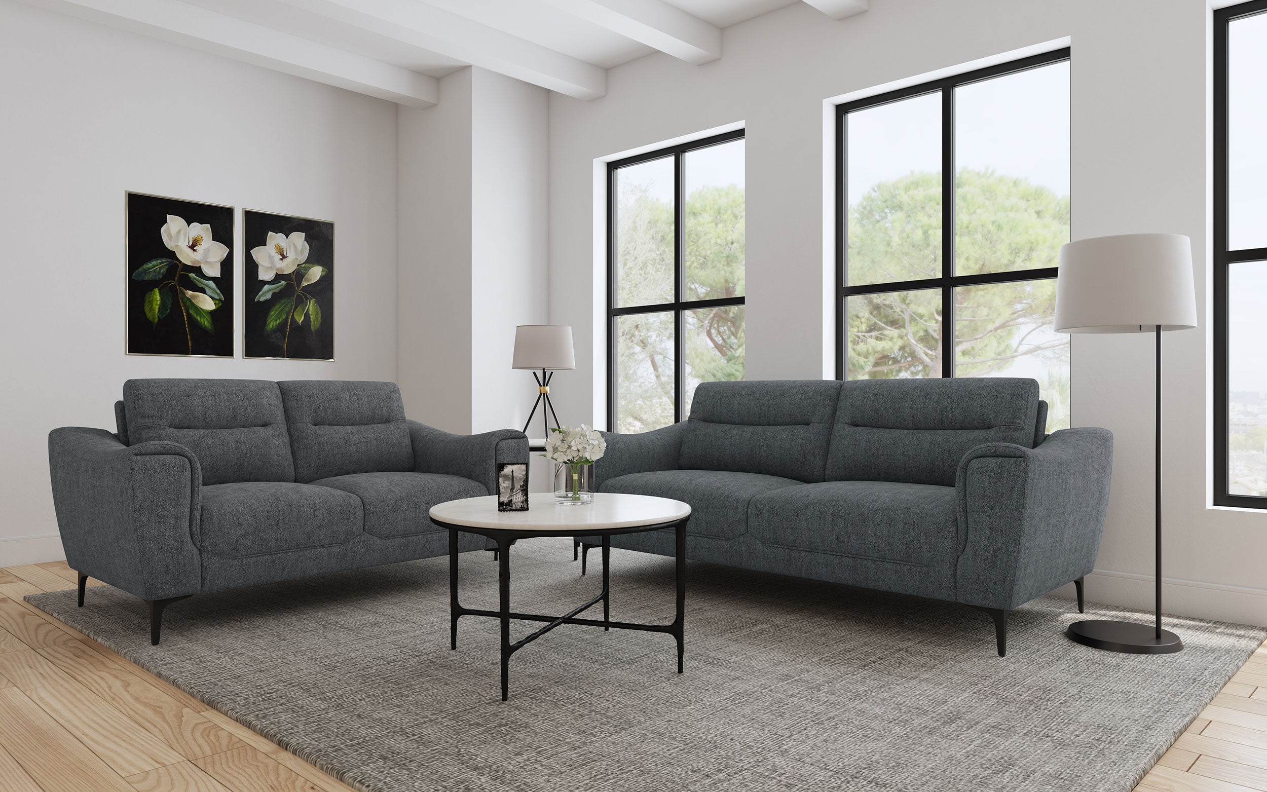Nolan Upholstered Sofa Set Charcoal