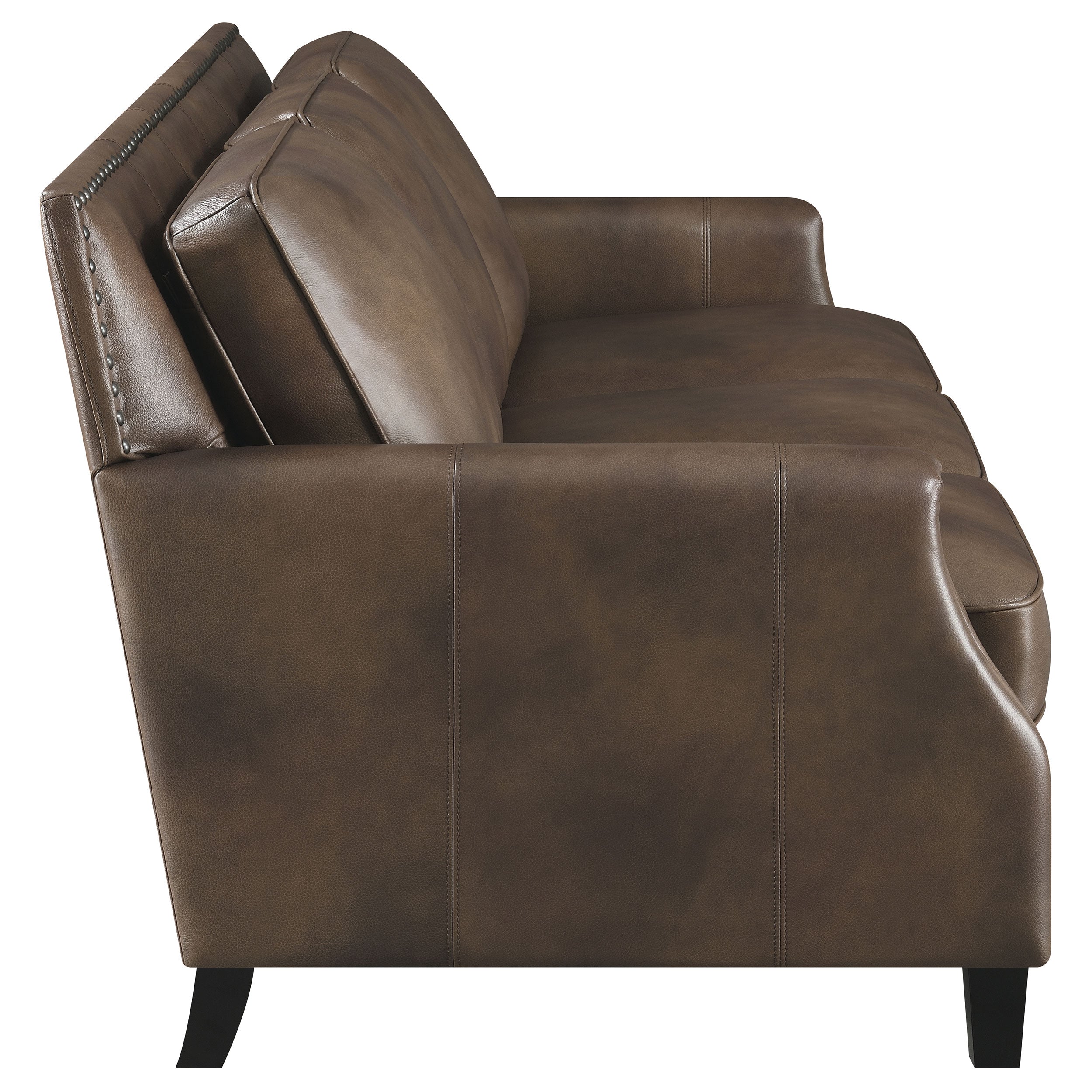 Leaton Upholstered Recessed Arm Sofa Set Brown Sugar