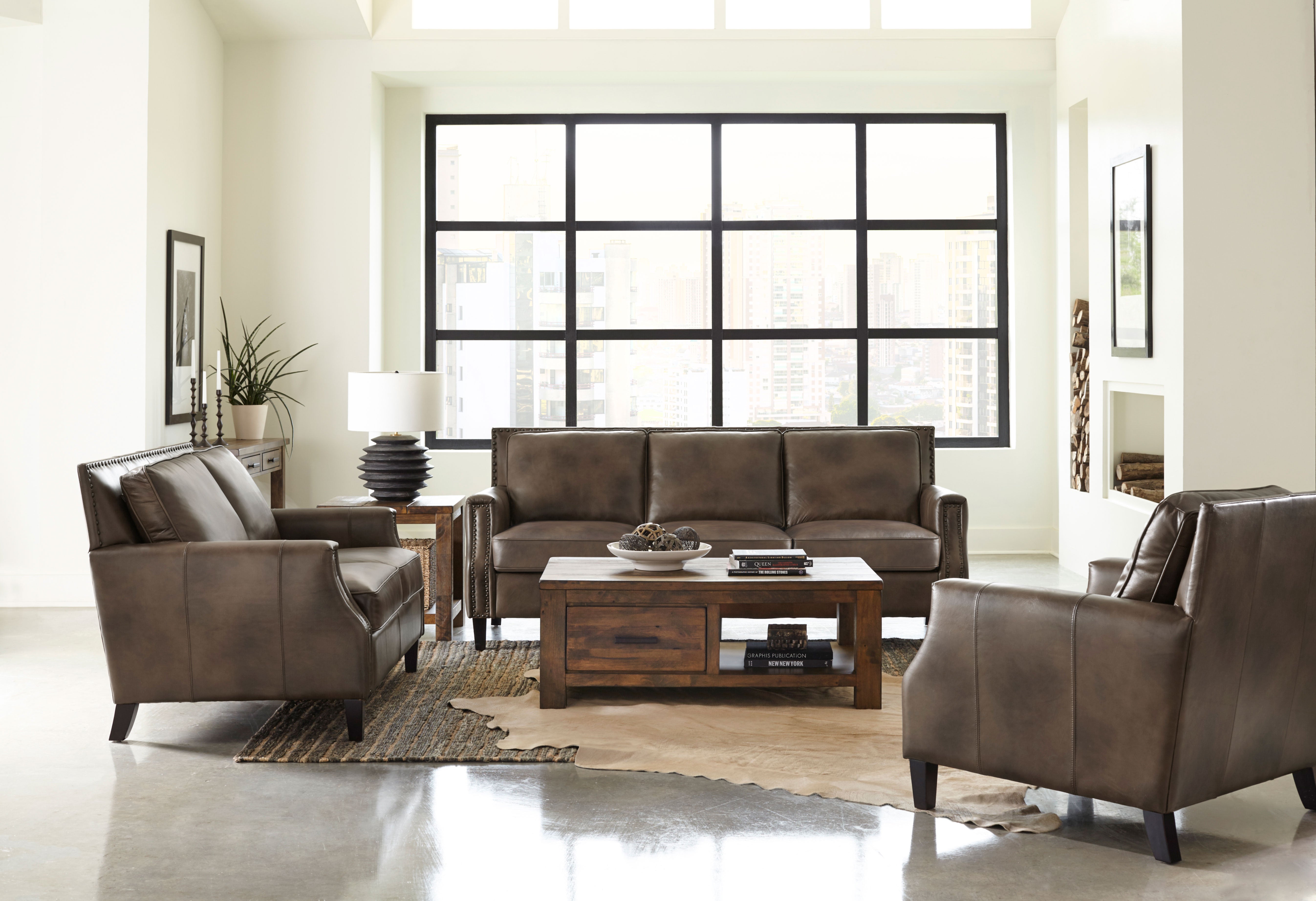 Leaton Upholstered Recessed Arm Sofa Set Brown Sugar