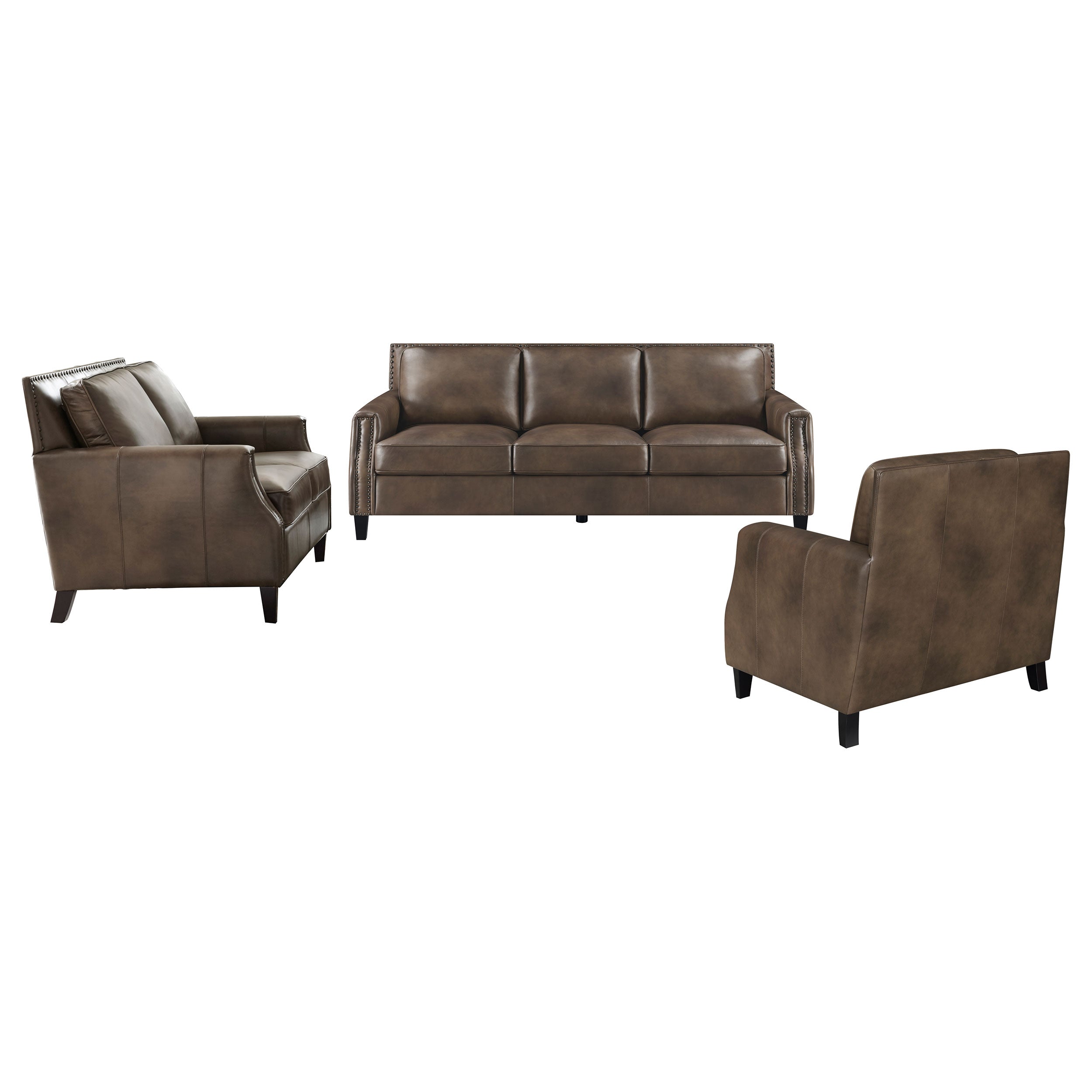 Leaton Upholstered Recessed Arm Sofa Set Brown Sugar