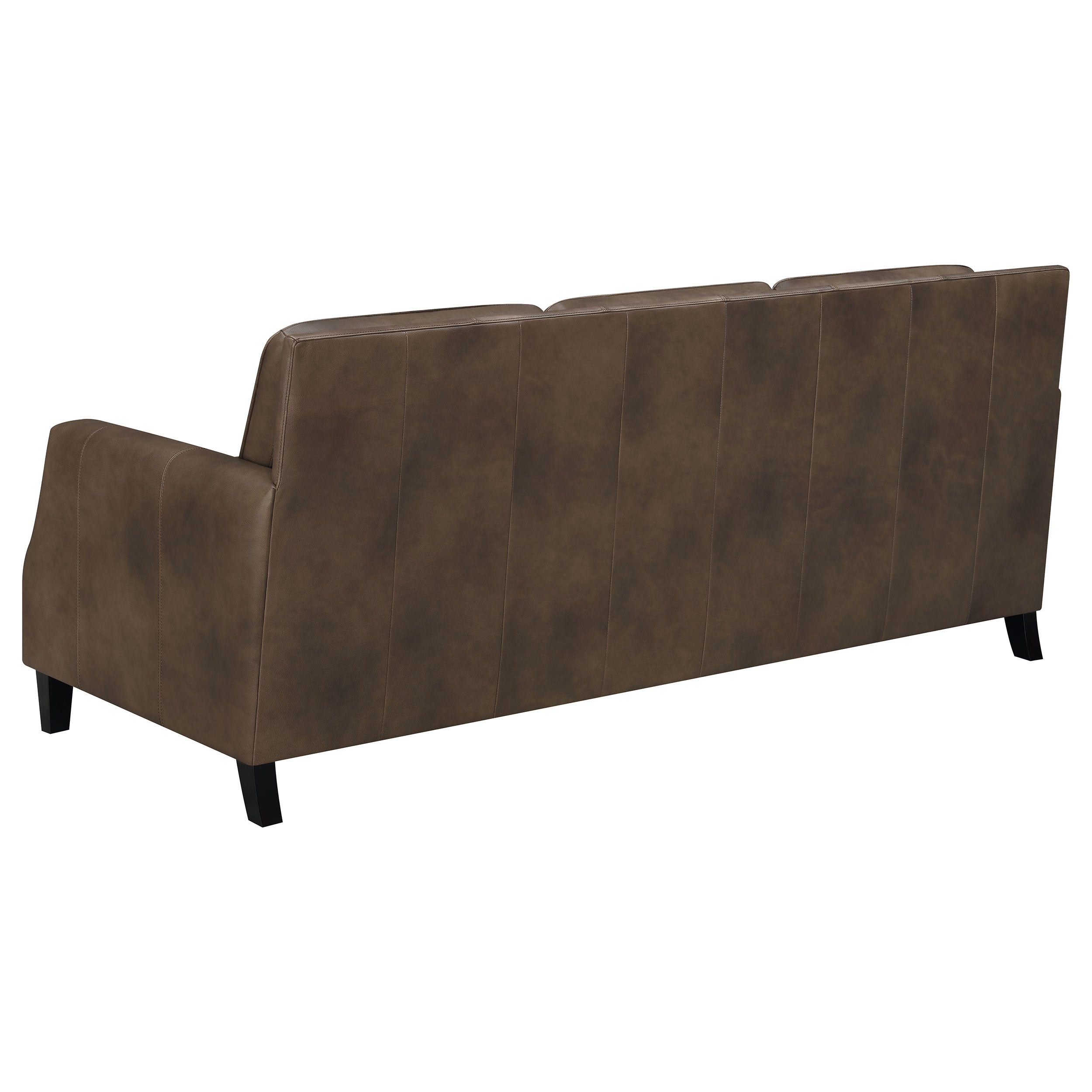 Leaton Upholstered Recessed Arm Sofa Set Brown Sugar