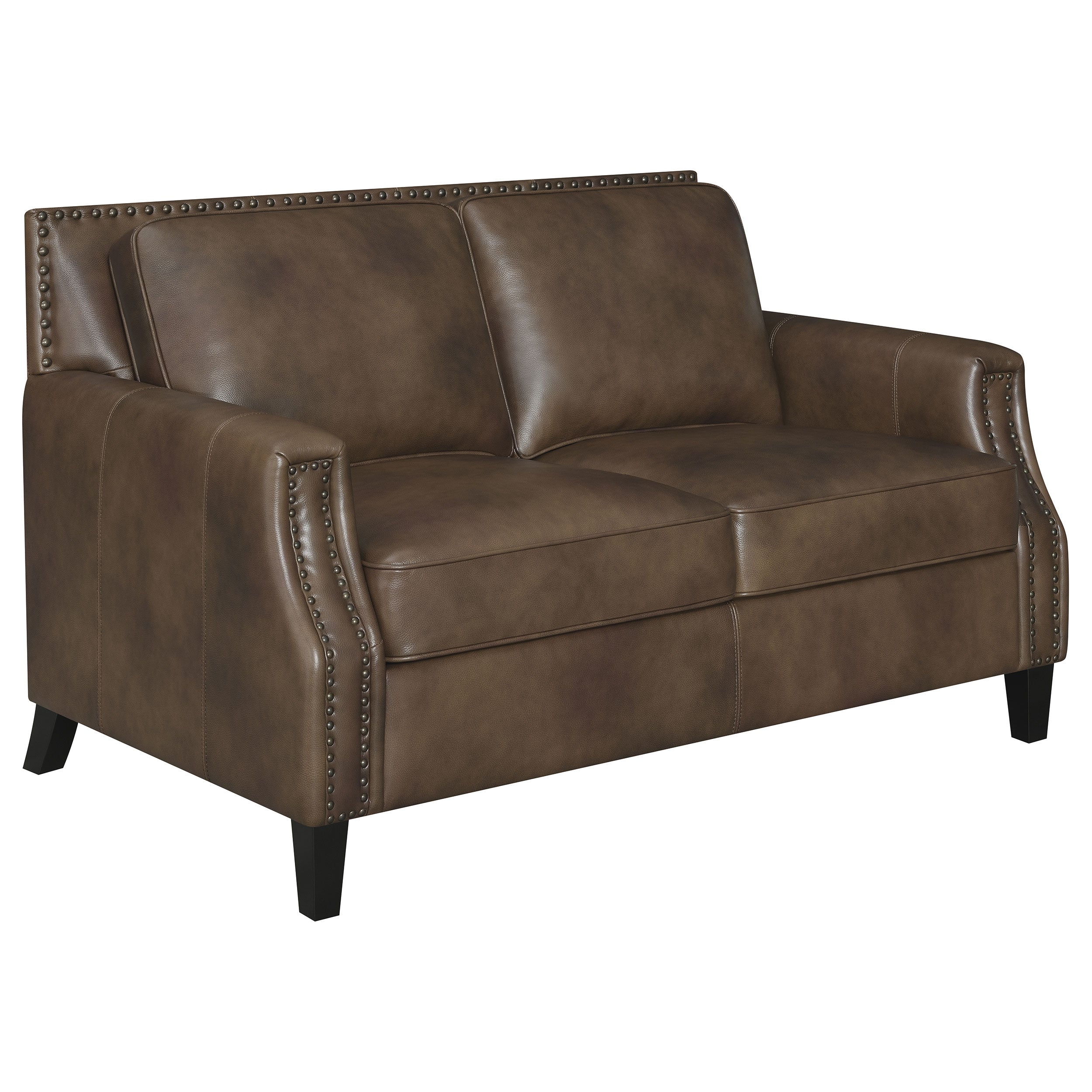 Leaton Upholstered Recessed Arm Sofa Set Brown Sugar