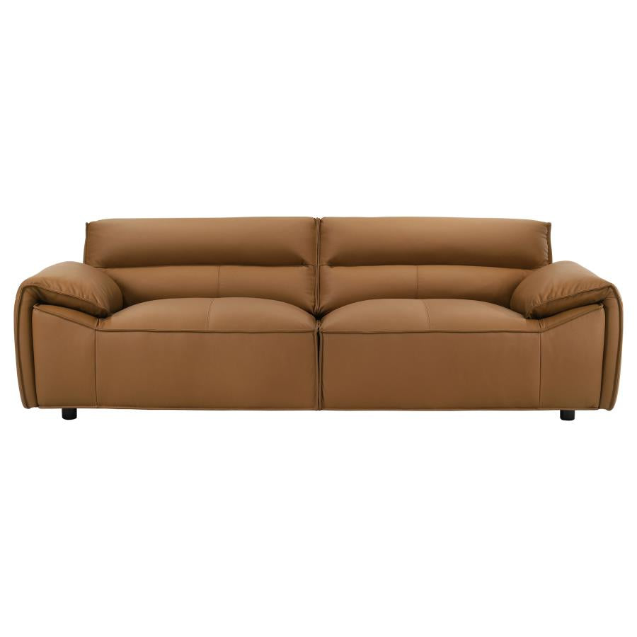 Buxton 2-Piece Leather Sofa and Loveseat (Cognac & Charcoal)