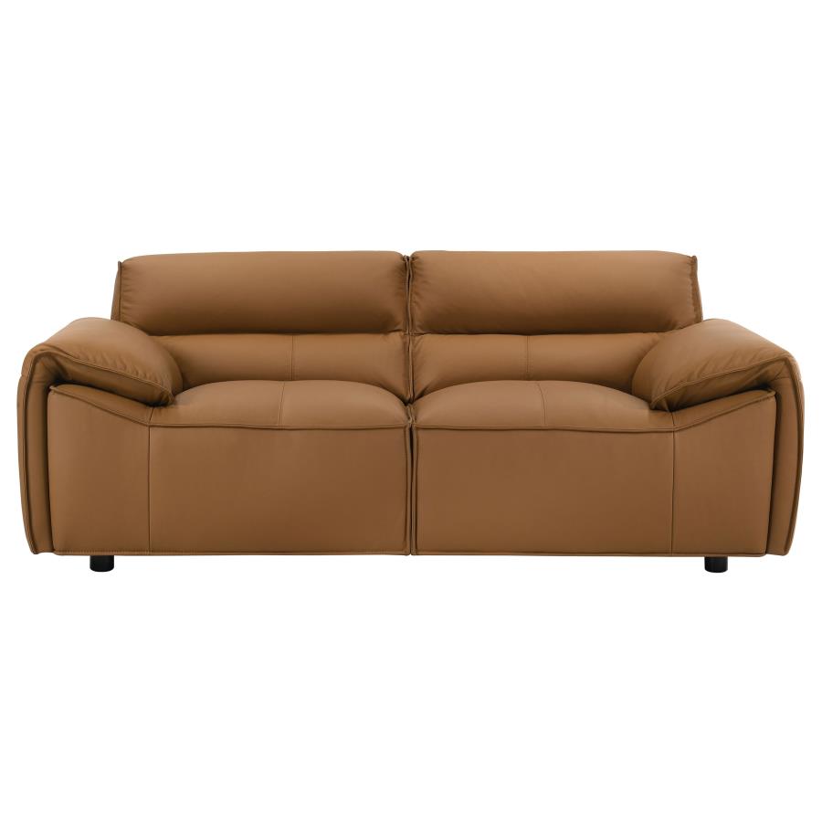 Buxton 2-Piece Leather Sofa and Loveseat (Cognac & Charcoal)