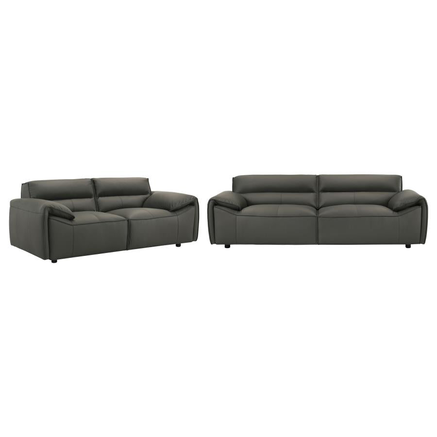 Buxton 2-Piece Leather Sofa and Loveseat (Cognac & Charcoal)