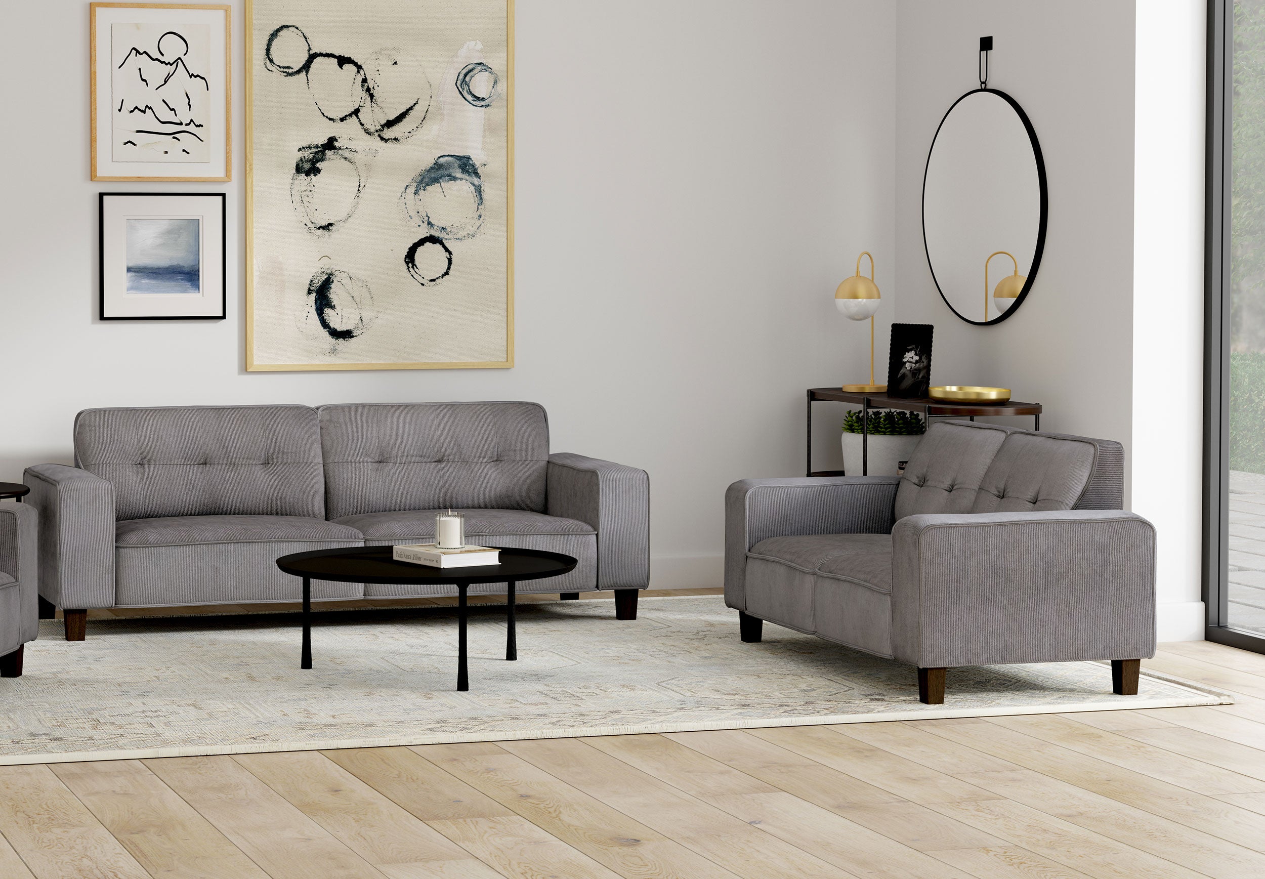 Deerhurst Upholstered Track Arm Sofa Set Charcoal