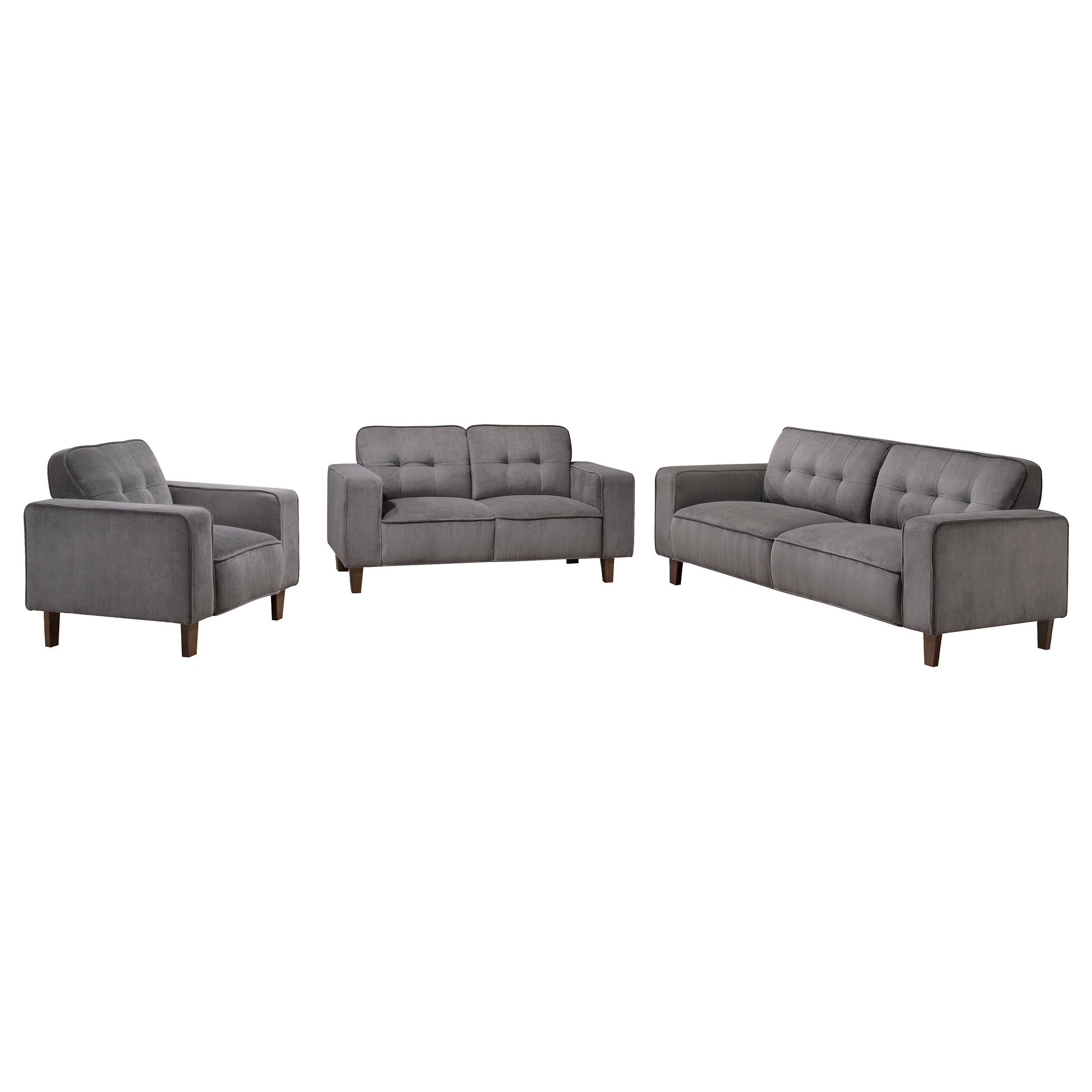 Deerhurst Upholstered Track Arm Sofa Set Charcoal