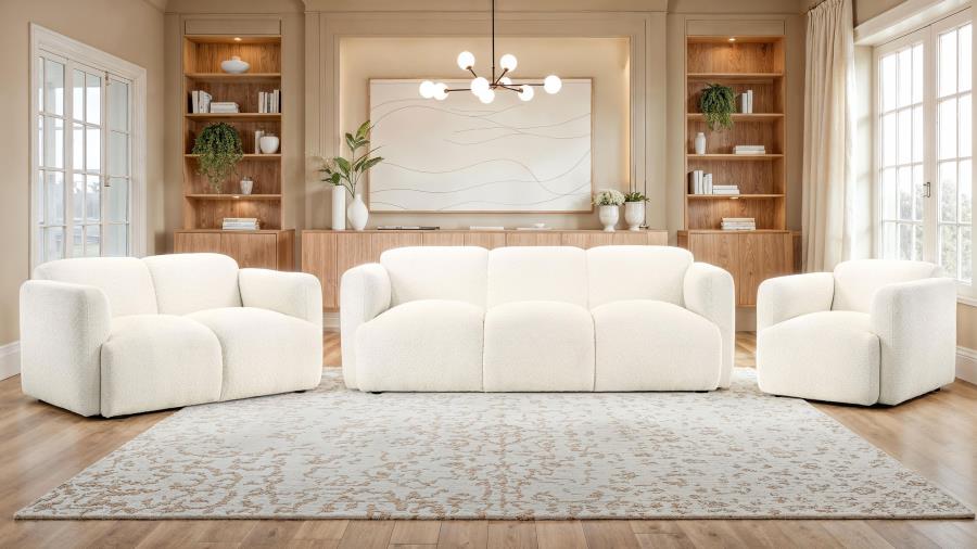 Dorset Round Track Arm Sofa Set (White & Brown)