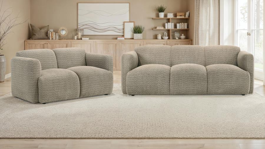 Dorset Round Track Arm Sofa Set (White & Brown)