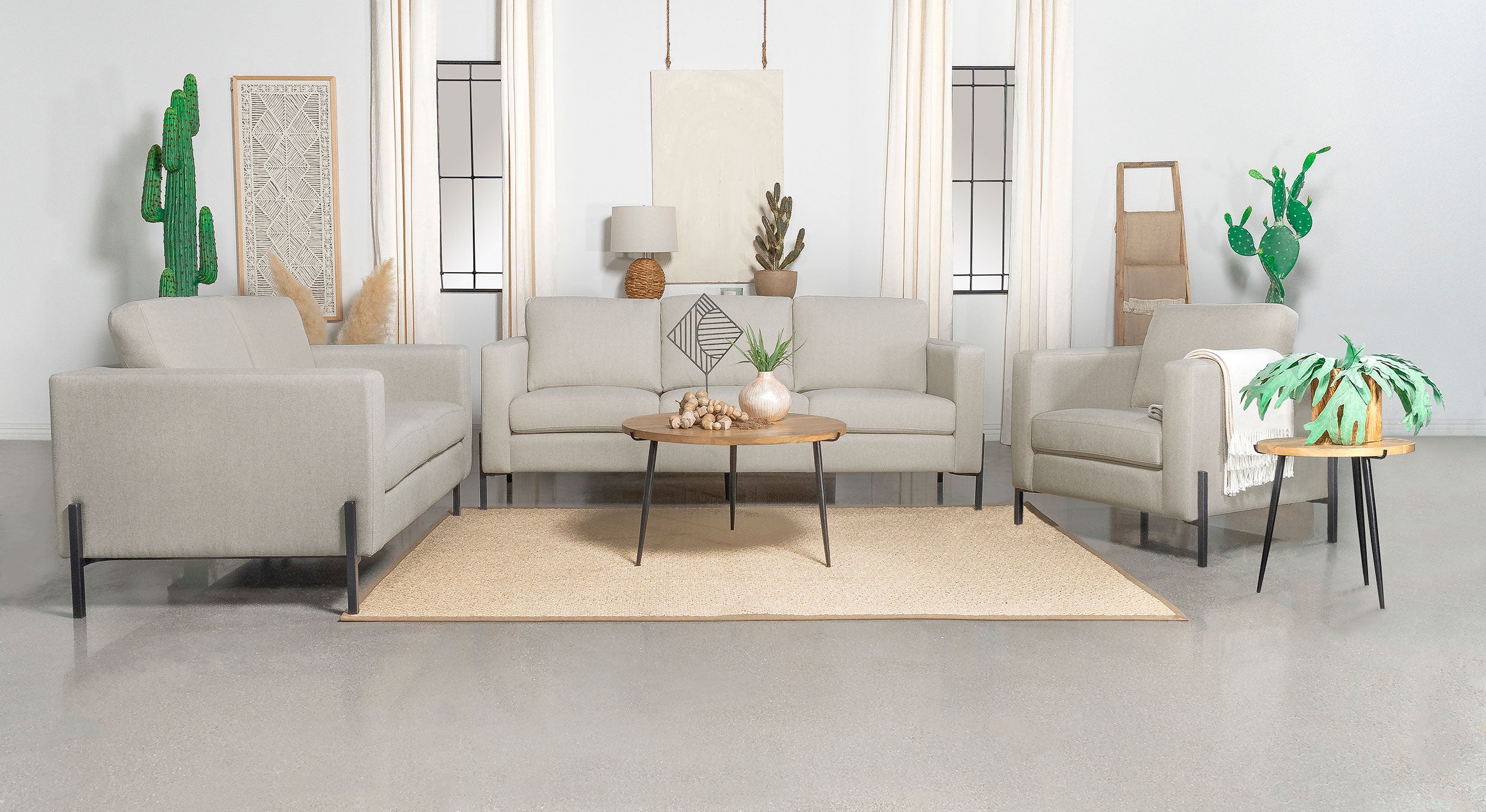 Tilly Upholstered Track Arm Sofa Set Oatmeal