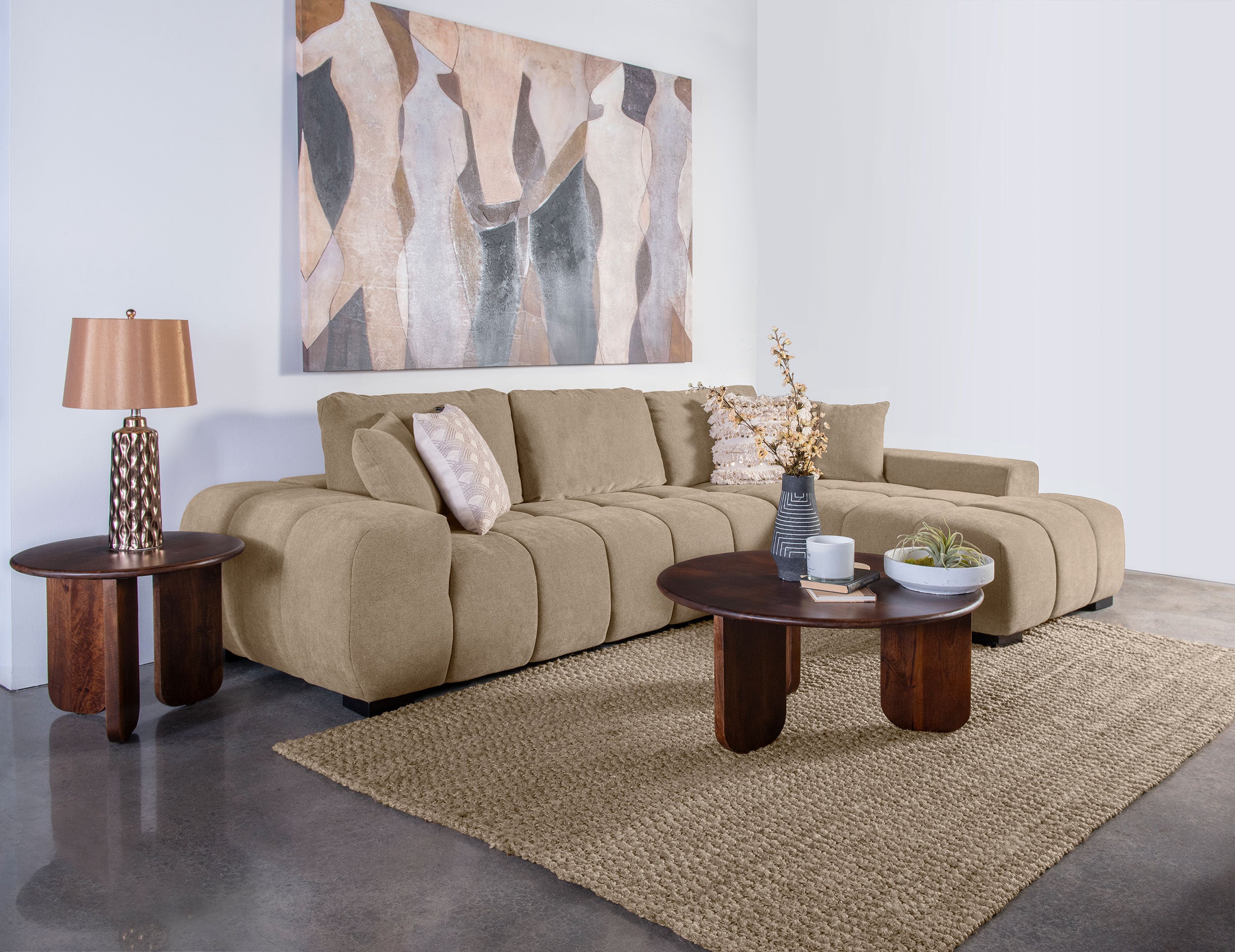 Octavia Sectional Chaise Sofa (Grey & Camel)