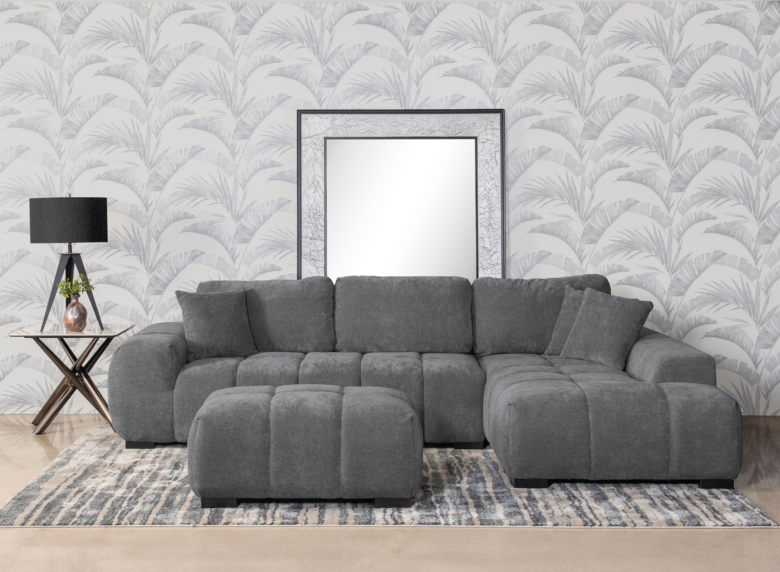 Octavia Sectional Chaise Sofa (Grey & Camel)
