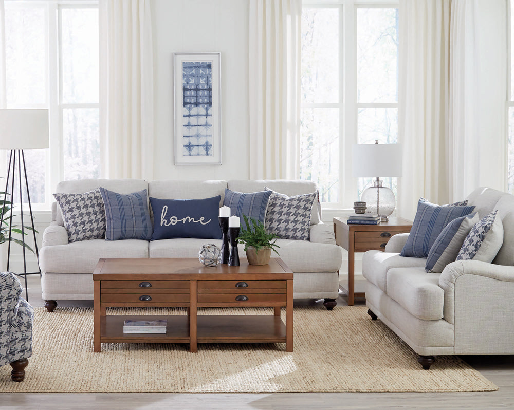 Glenn Upholstered Sofa Set Light Grey and Blue
