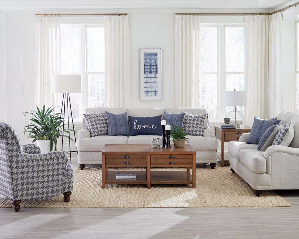 Glenn Upholstered Sofa Set Light Grey and Blue