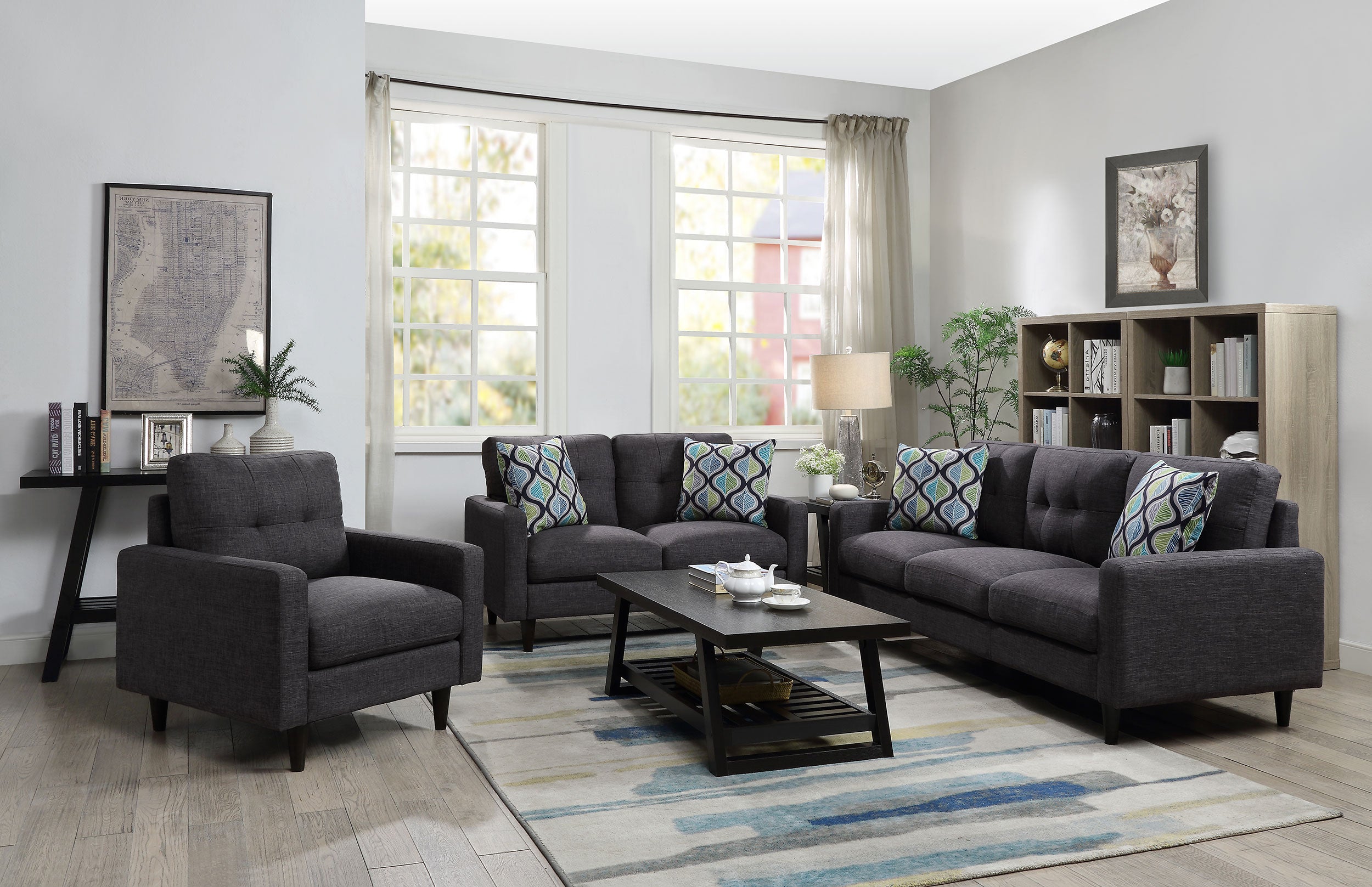 Watsonville Upholstered Track Arm Sofa Set Grey