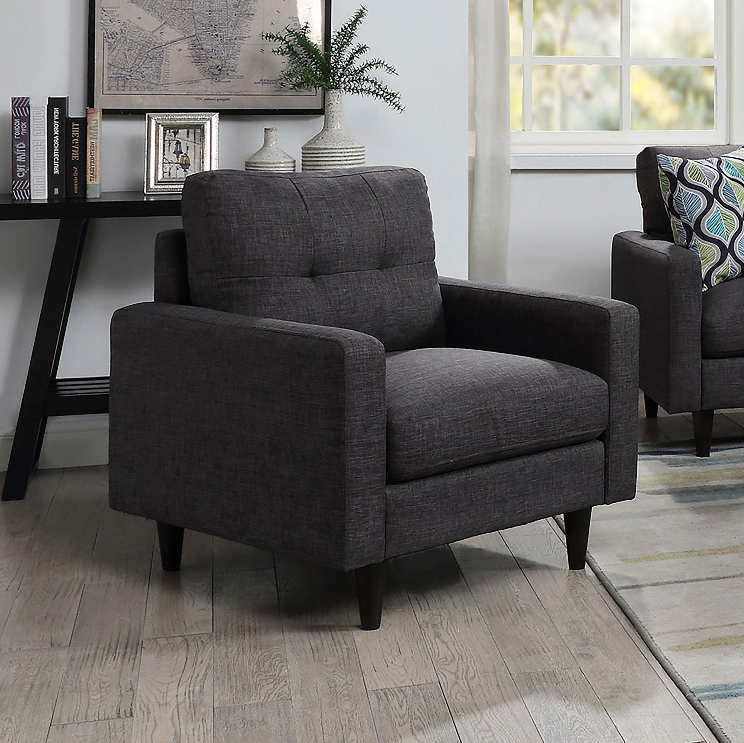 Watsonville Upholstered Track Arm Tufted Accent Chair Grey