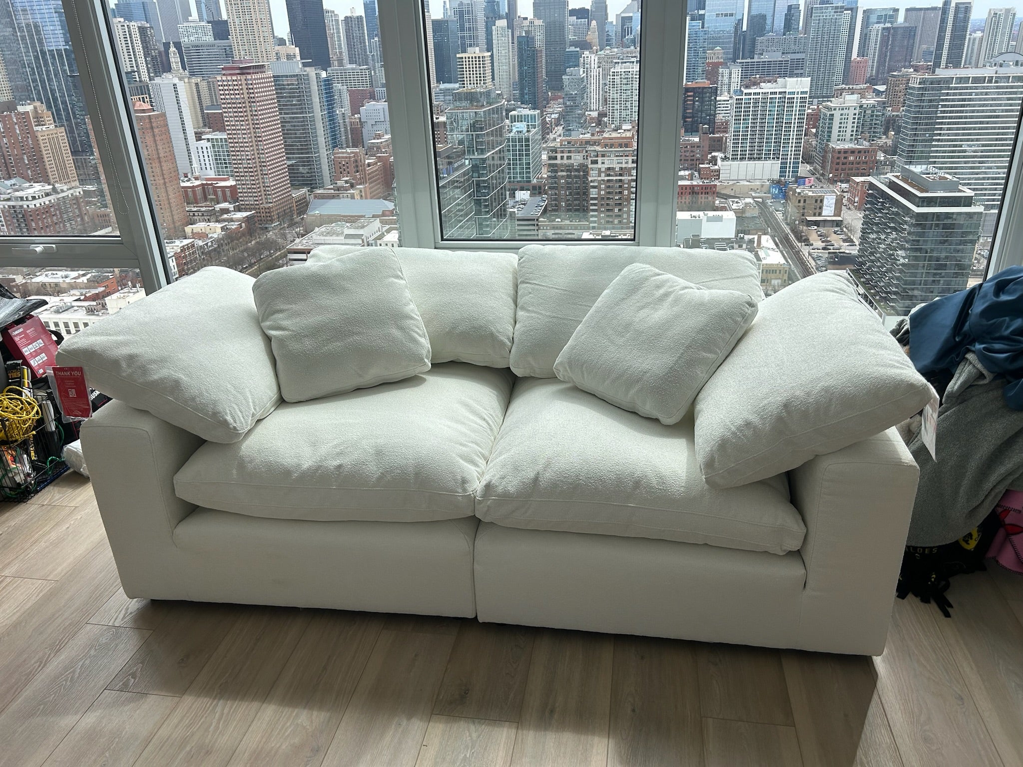 Luxe Dream Performance Bouclé Square Arm Cloud - Ivory/Slate Grey