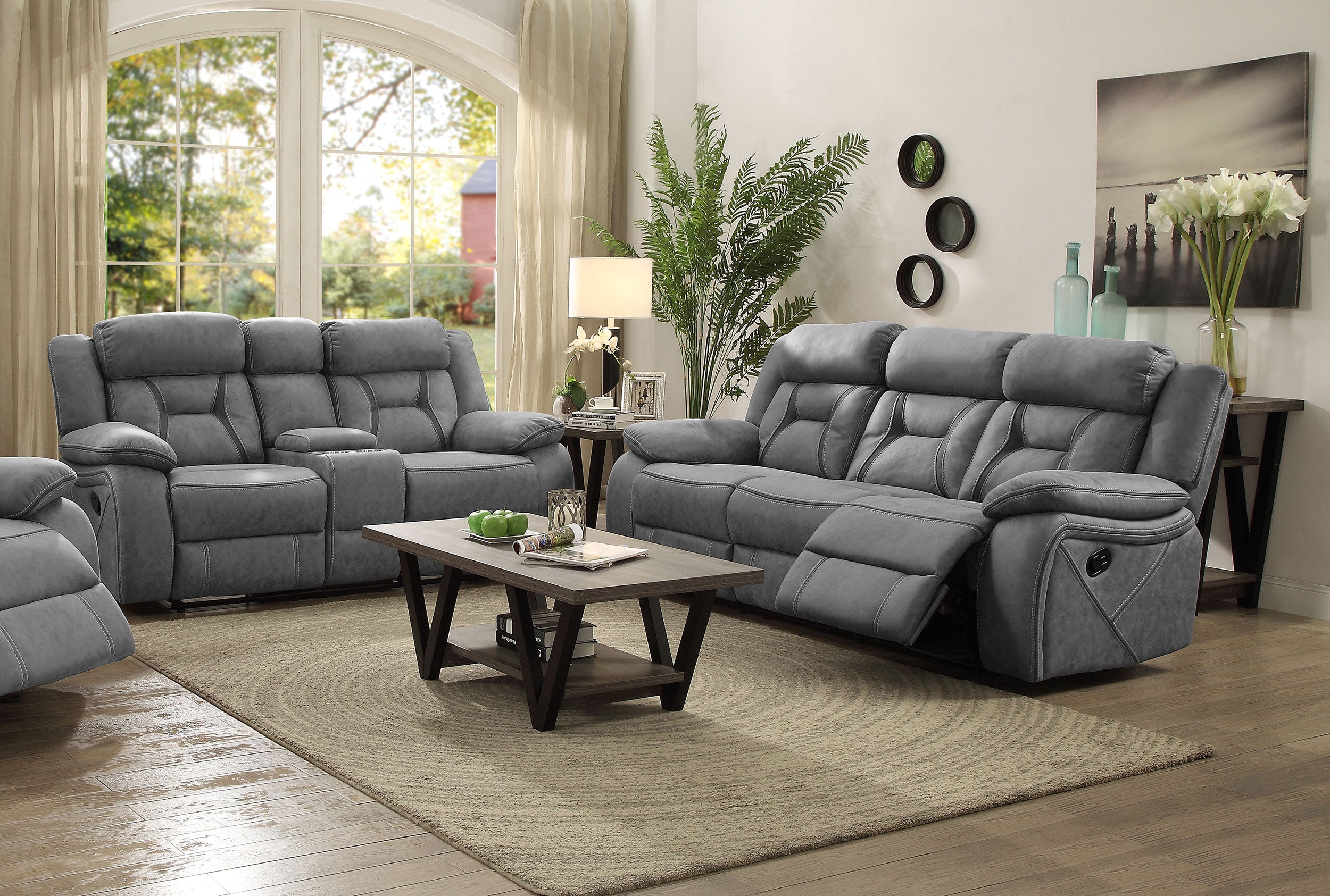 Higgins Upholstered Motion Reclining Sofa Set Grey