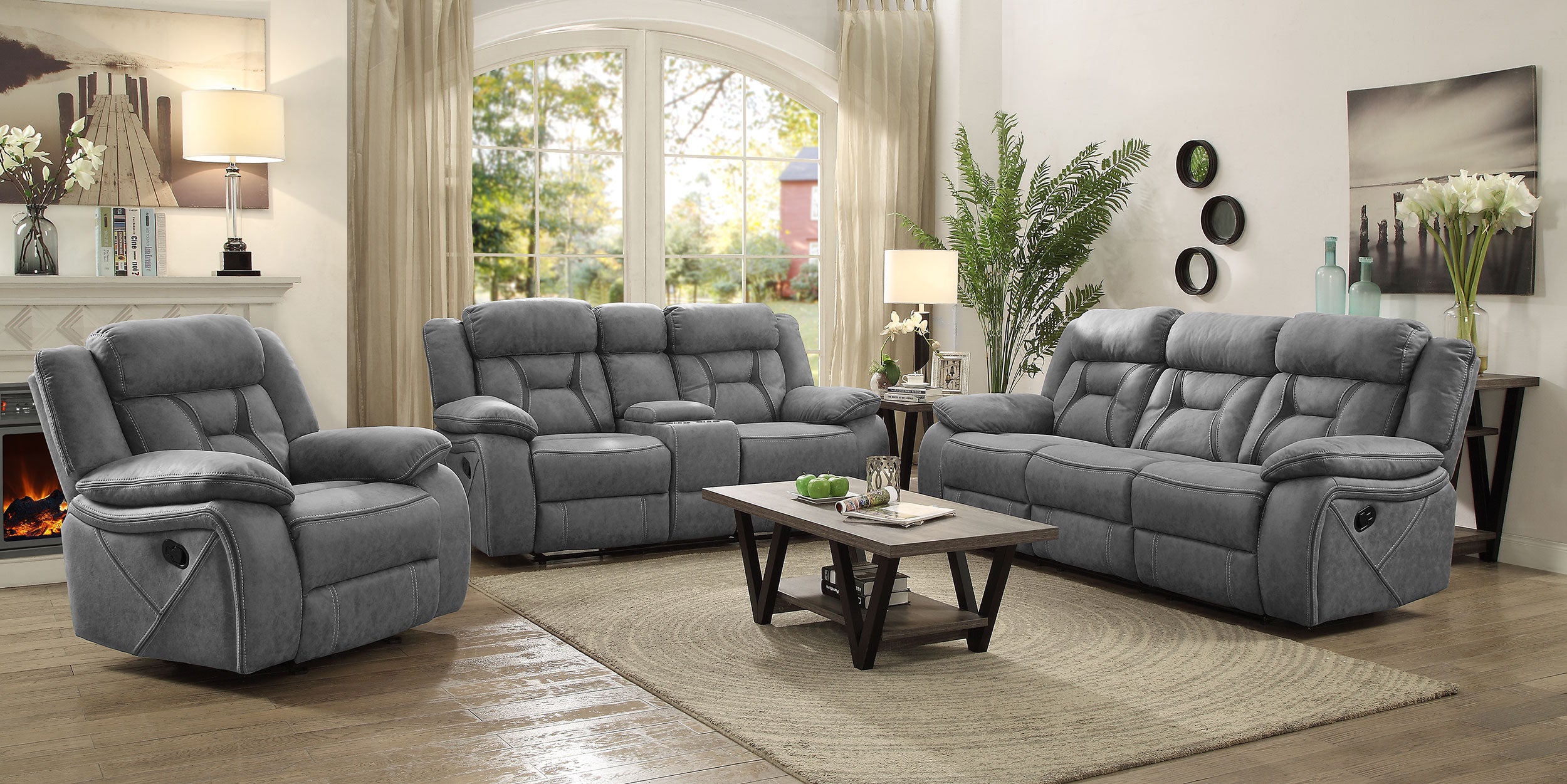 Higgins Upholstered Motion Reclining Sofa Set Grey