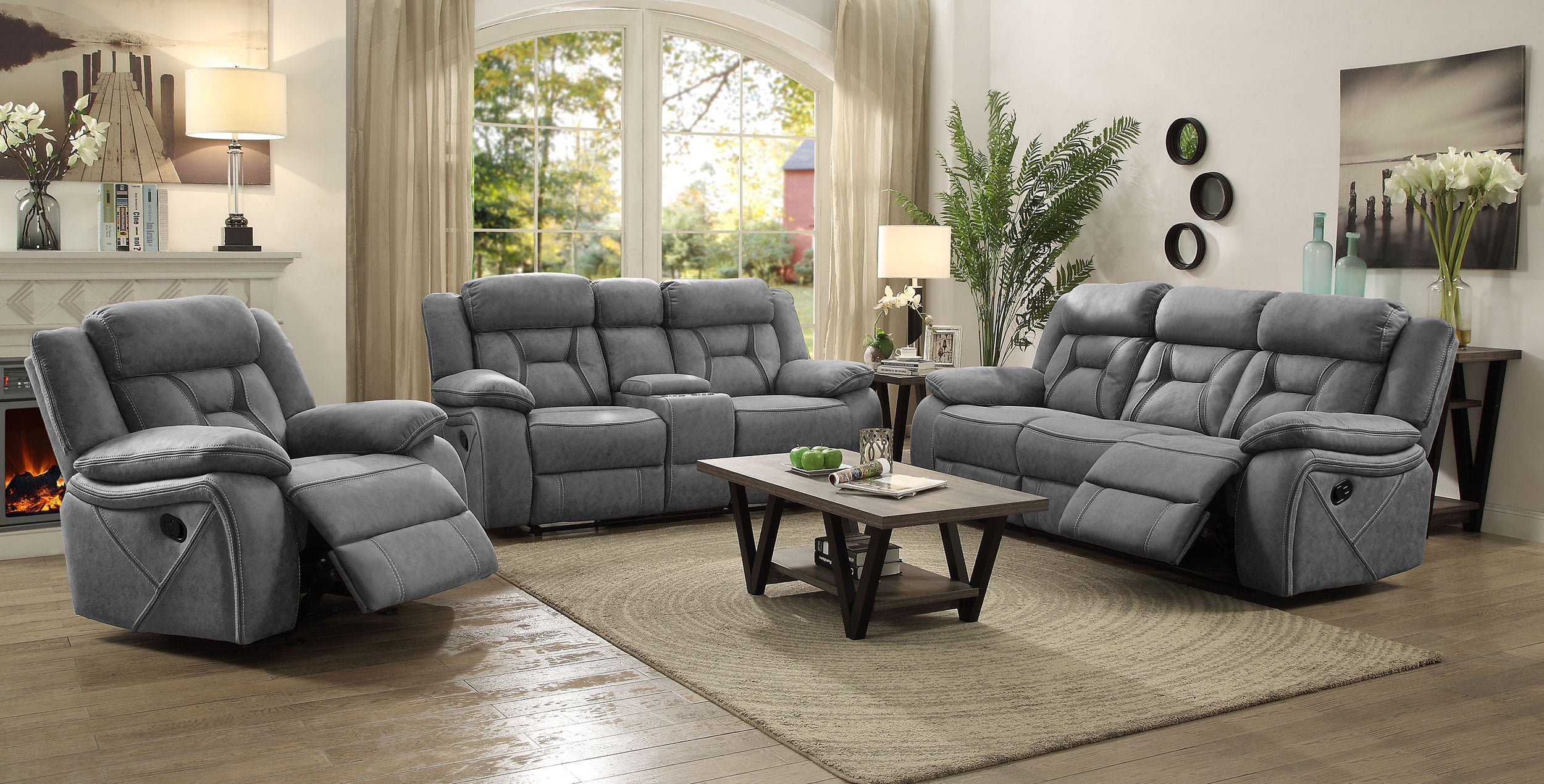 Higgins Upholstered Motion Reclining Sofa Set Grey