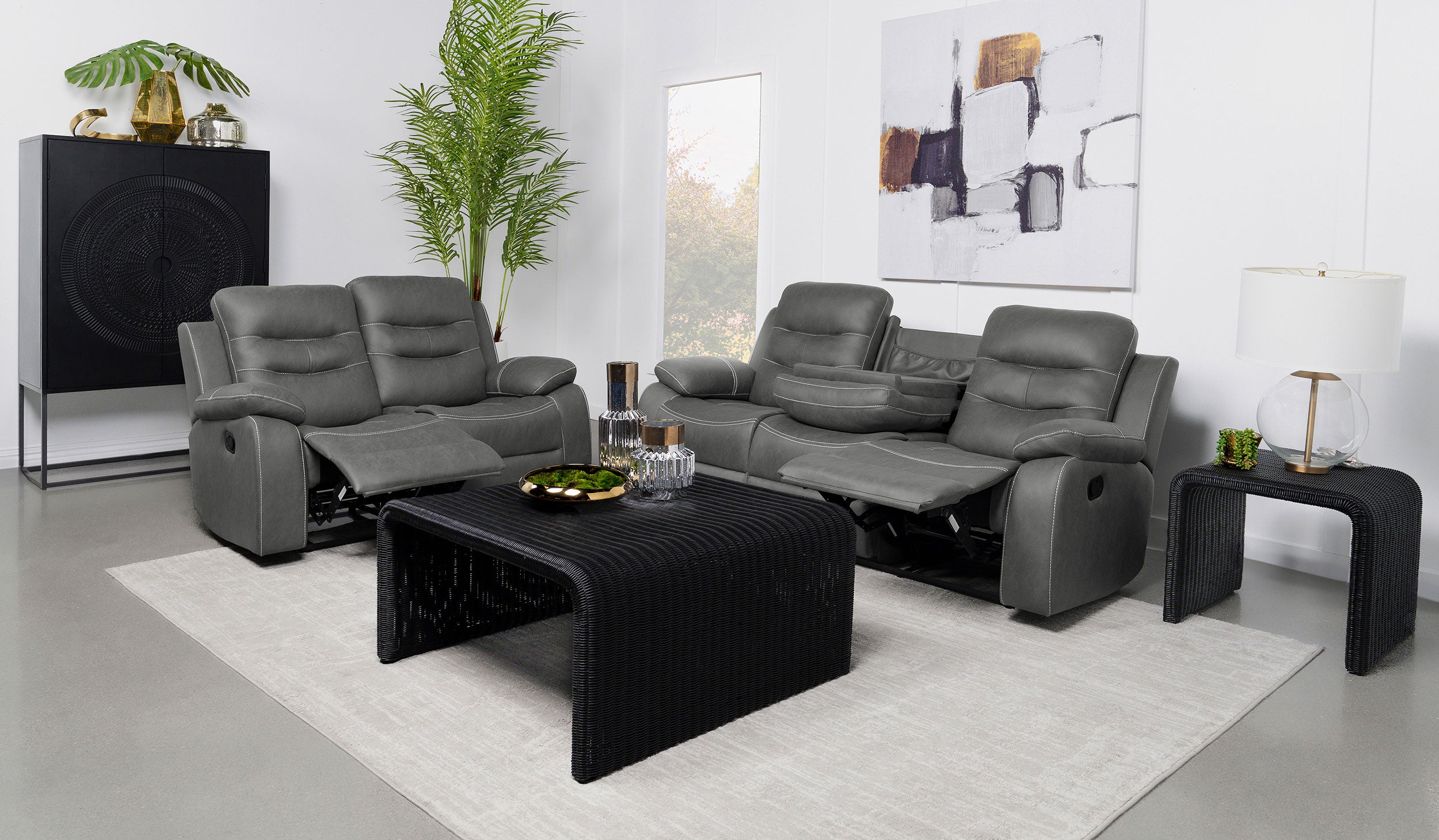 Nolan Upholstered Sofa Set Charcoal