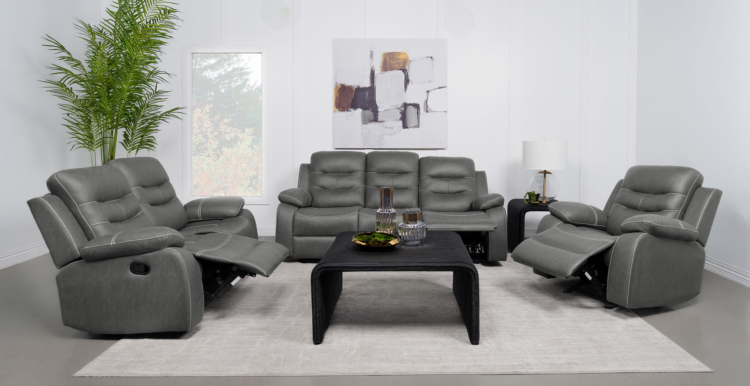 Nova Upholstered Padded Arm Sofa Set Dark Grey