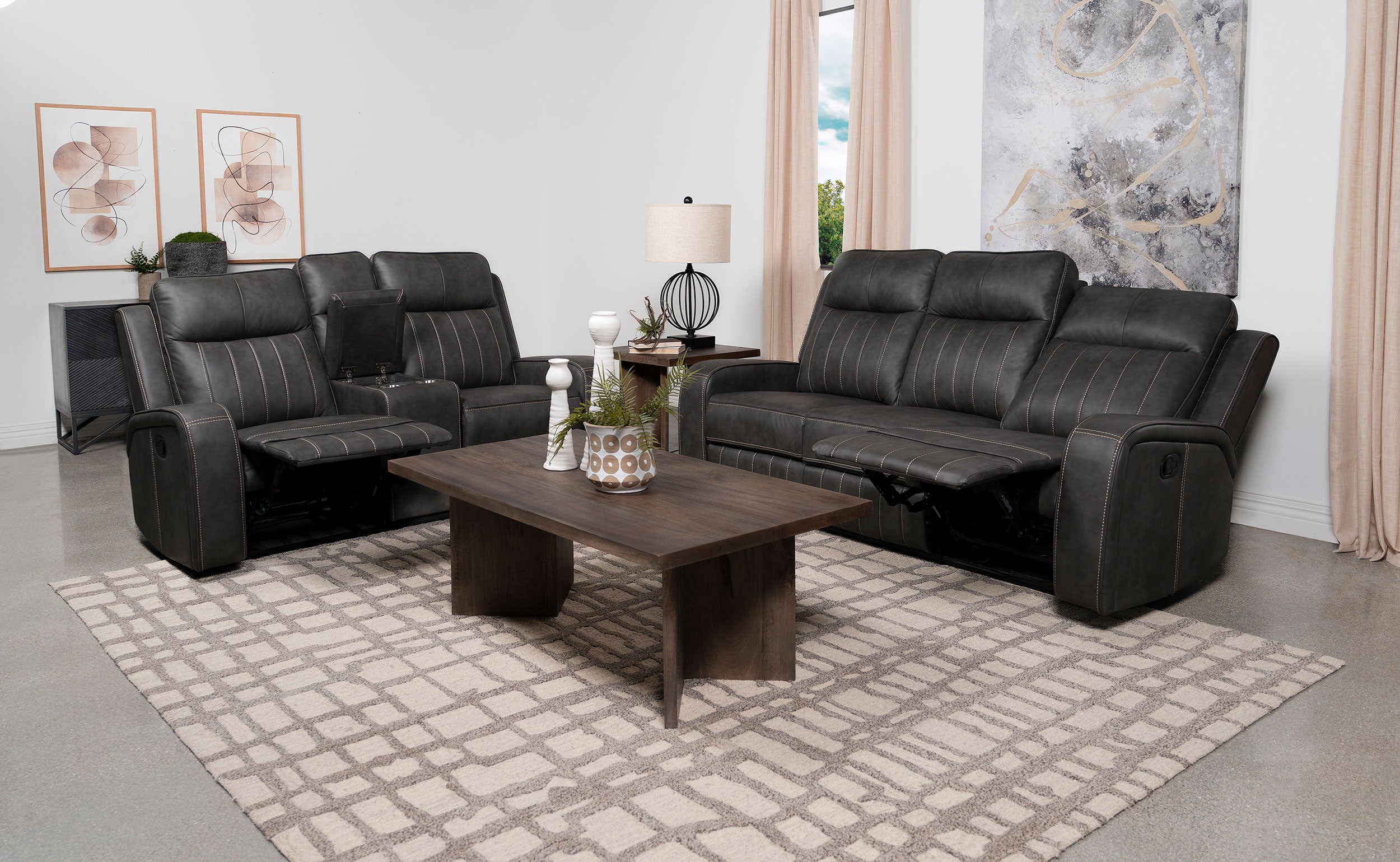 Raelynn Upholstered Reclining Sofa Set Grey