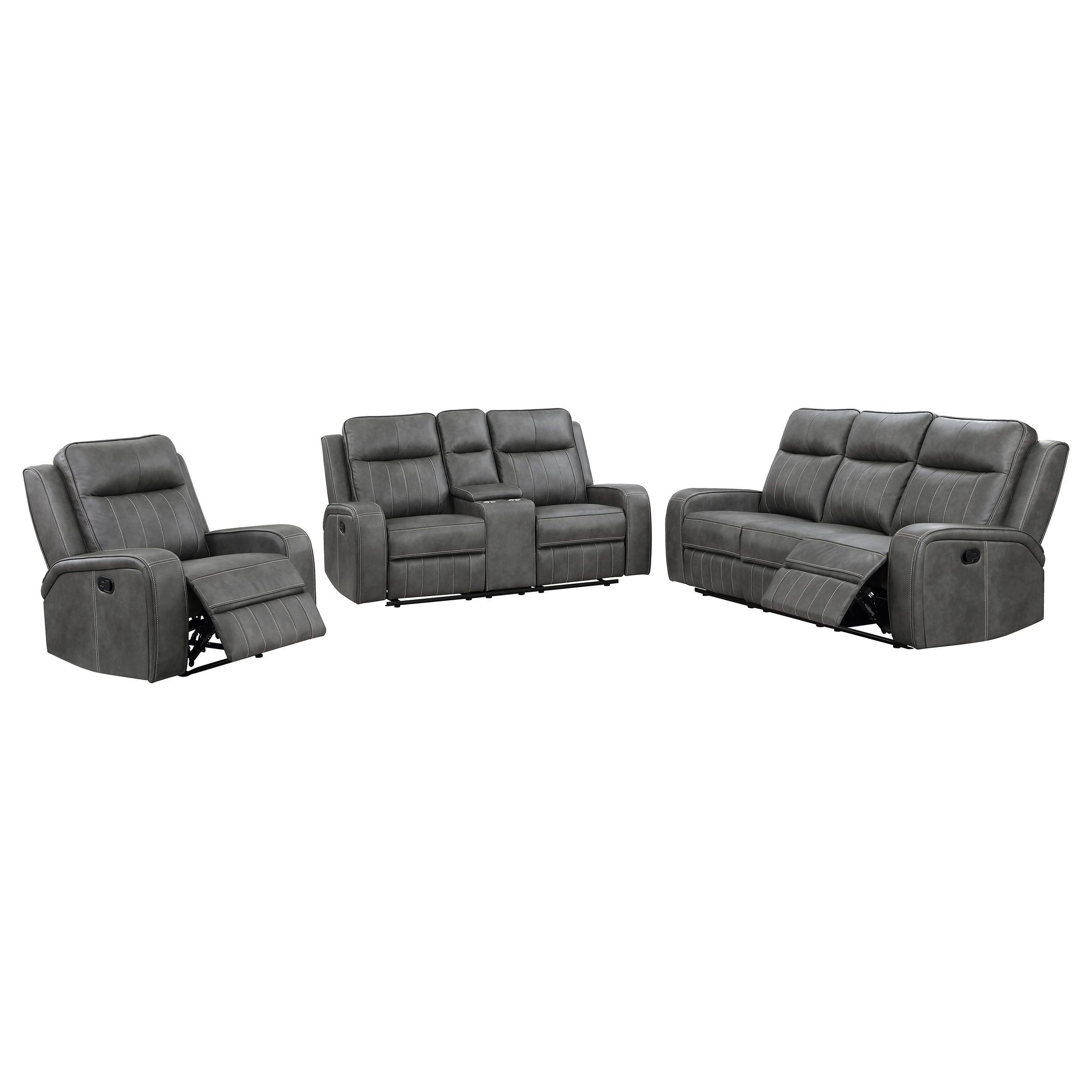 Raelynn Upholstered Reclining Sofa Set Grey