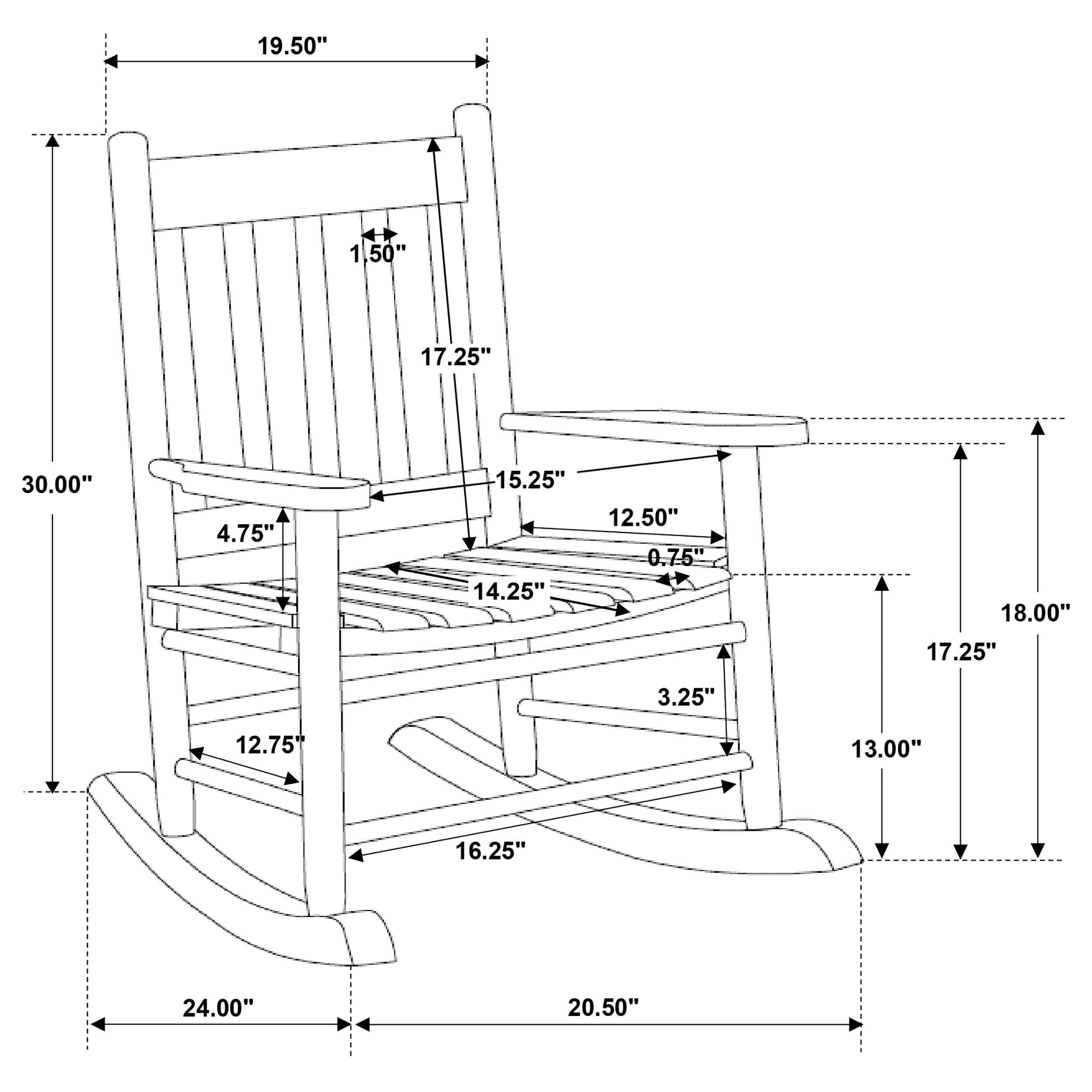Annie Slat Back Solid Wood Kids Rocking Chair Black