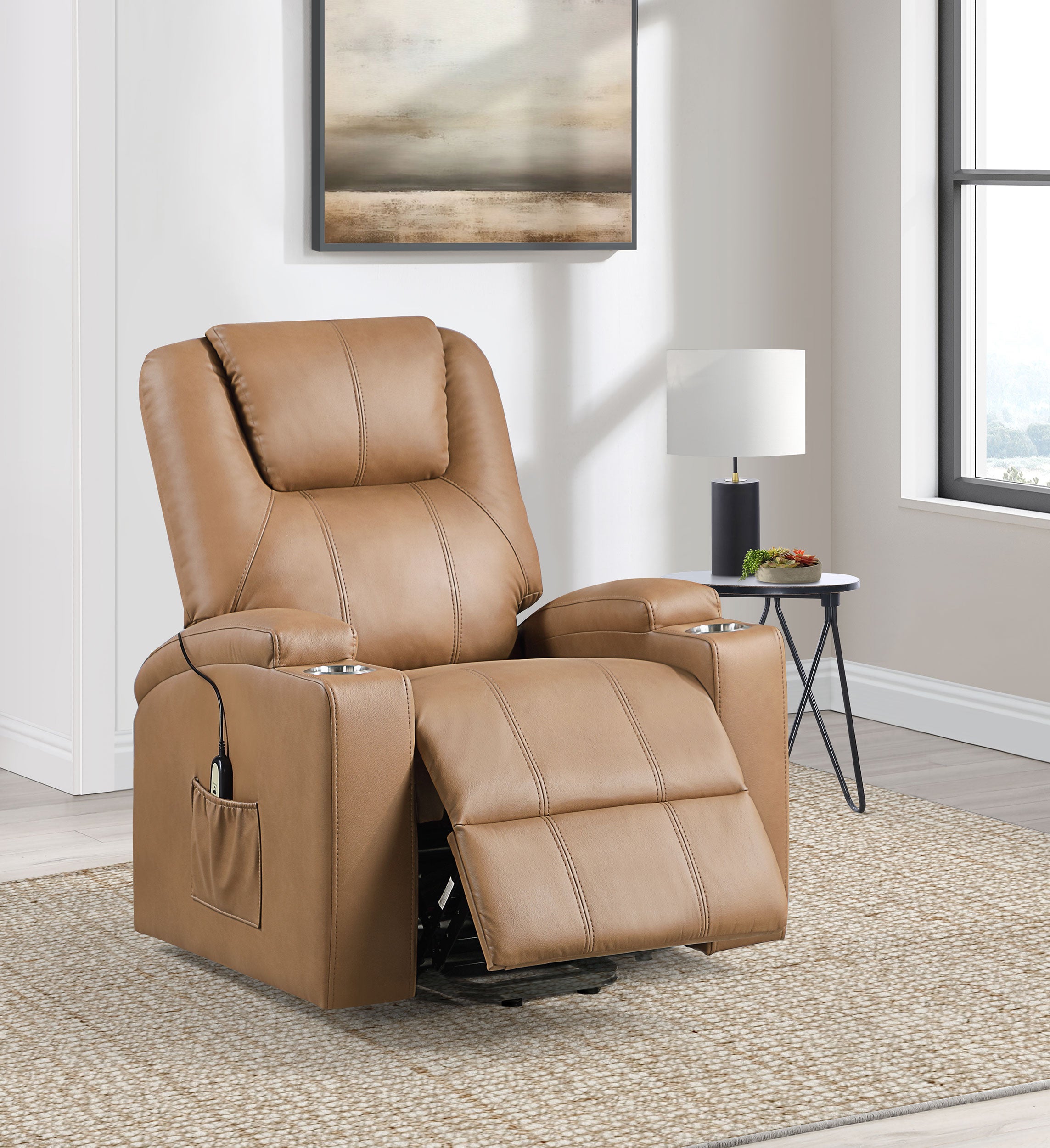 Armstrong Upholstered Power Lift Massage Recliner Black