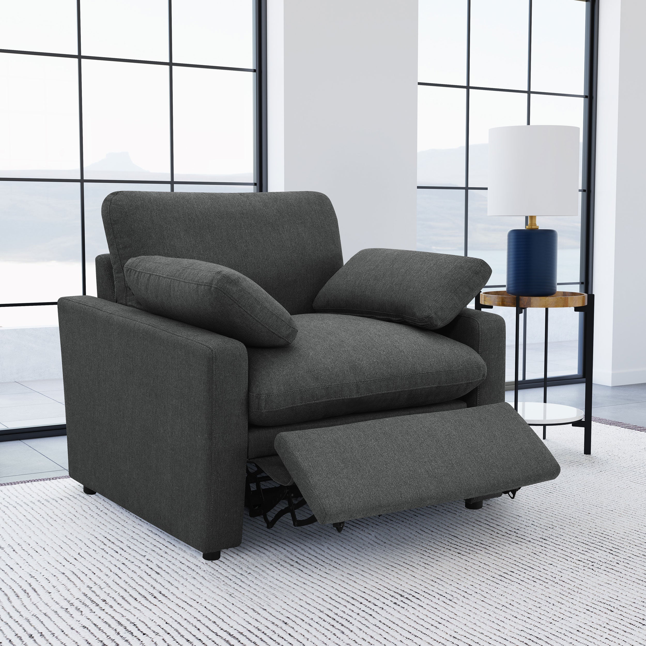 Collins Upholstered Power Recliner Chair Dark Grey