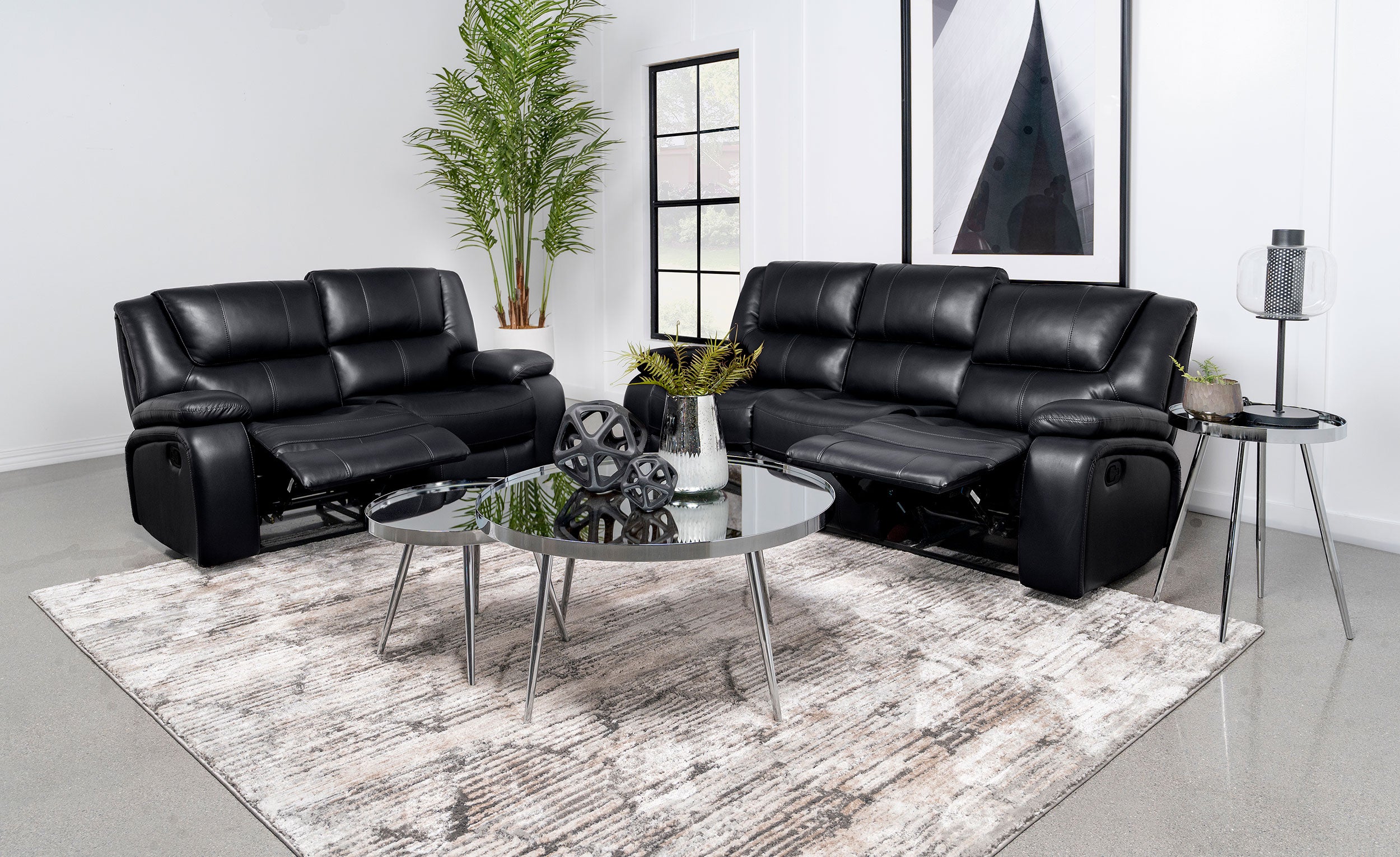Camila Upholstered Motion Reclining Sofa Set Black