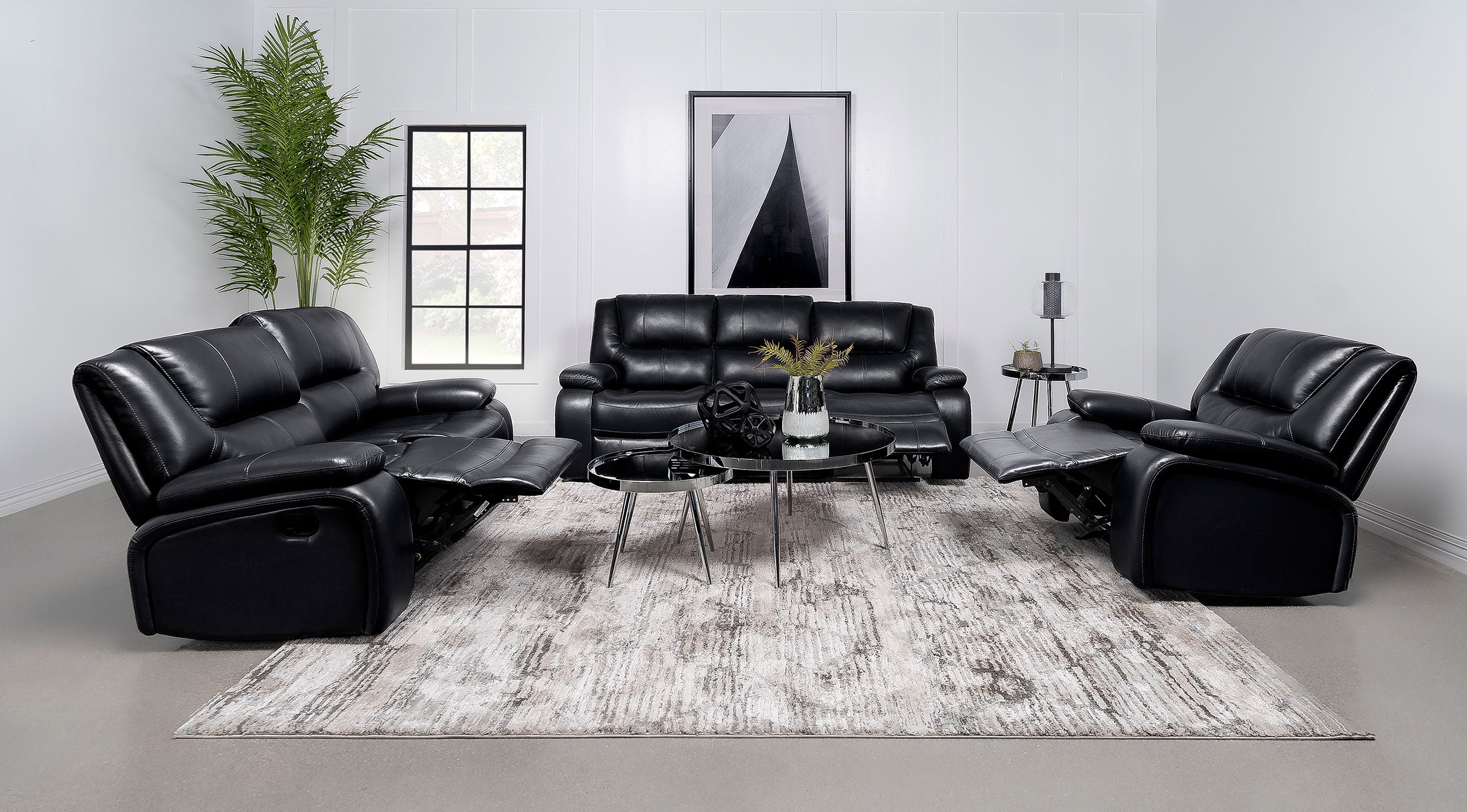 Camila Upholstered Motion Reclining Sofa Set Black