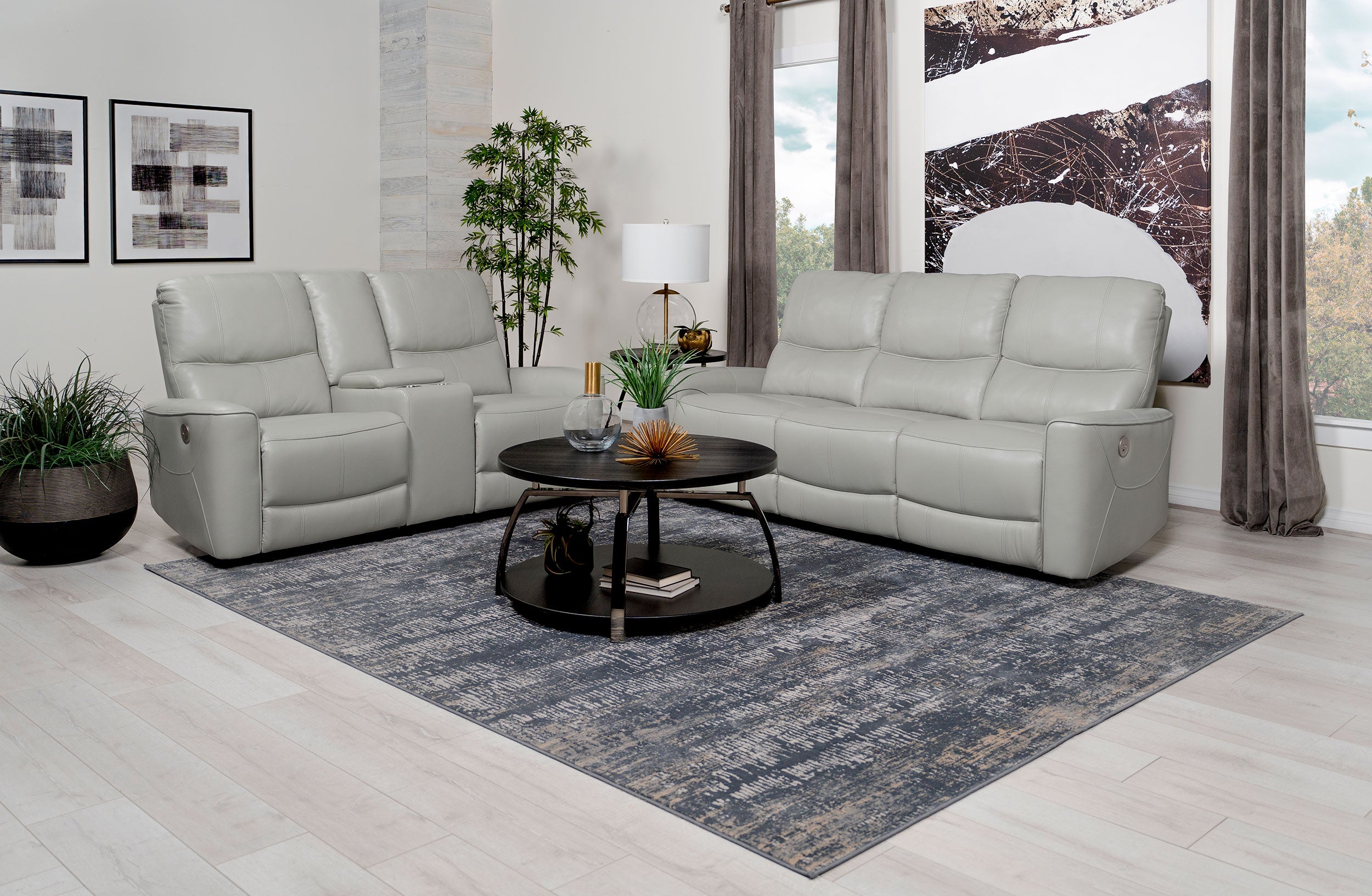 Greenfield Power Reclining Sofa Set Dove Grey