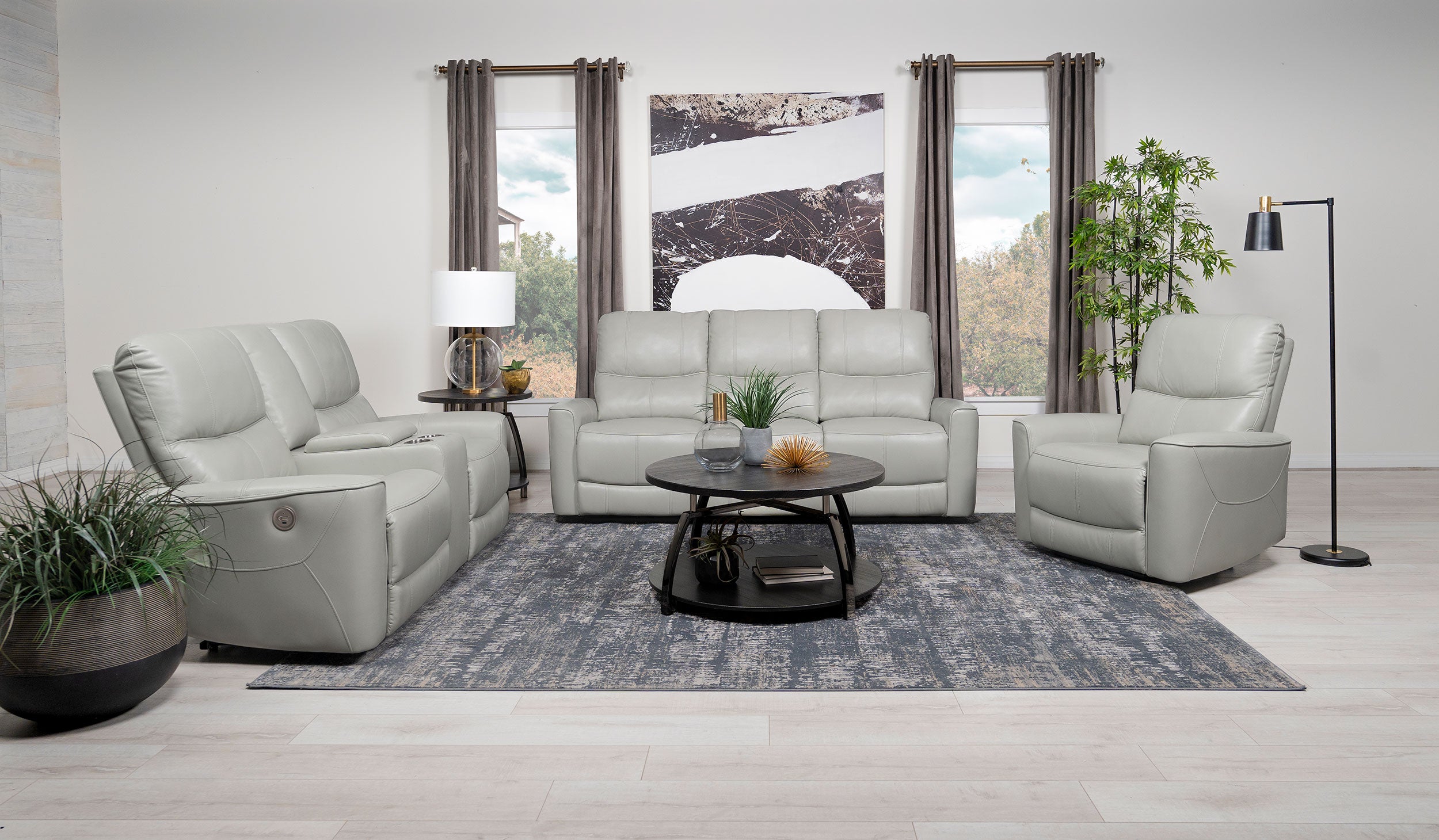 Greenfield Power Reclining Sofa Set Dove Grey