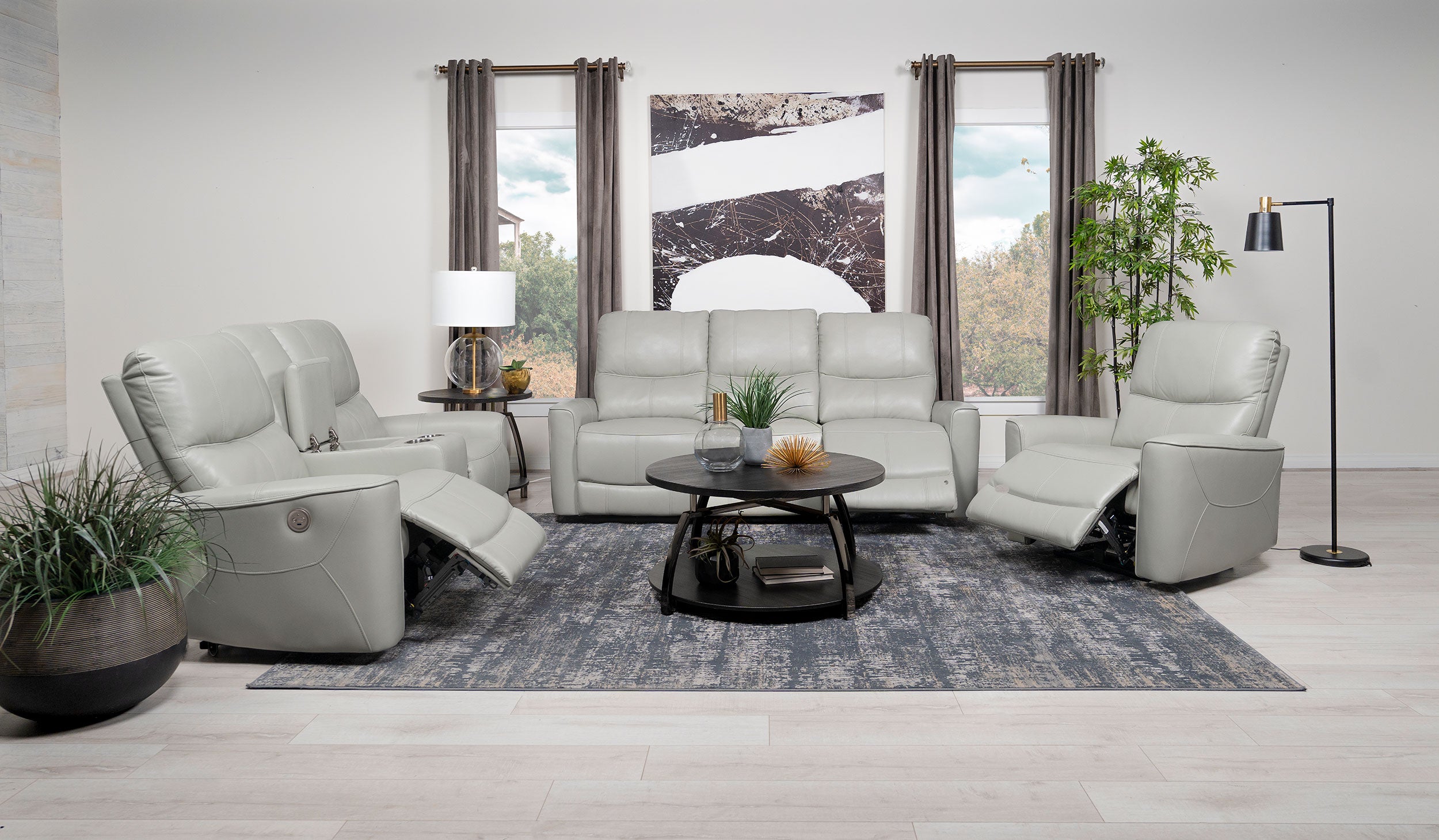 Greenfield Power Reclining Sofa Set Dove Grey