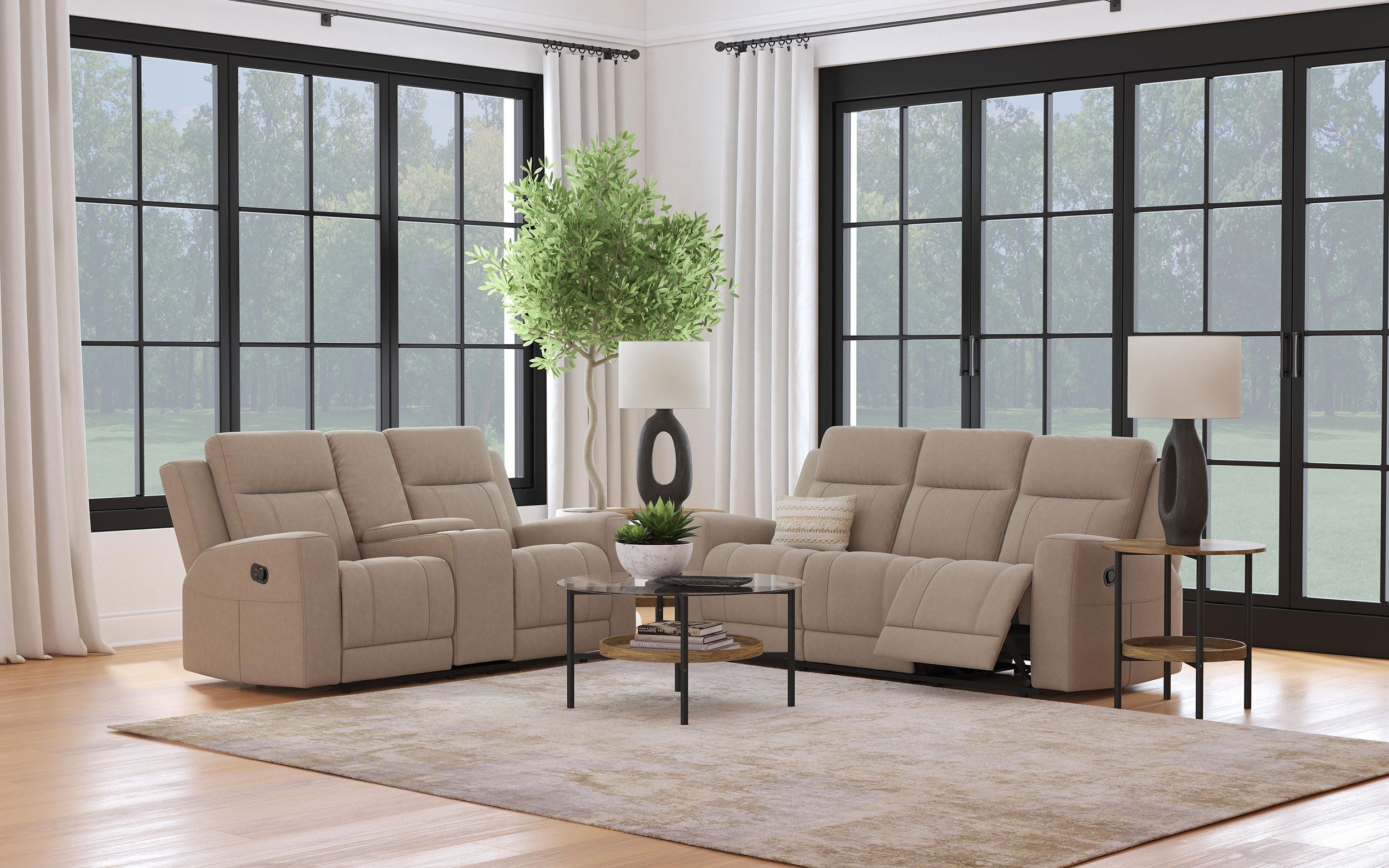 Brentwood  Upholstered Reclining Sofa Set Charcoal/Taupe