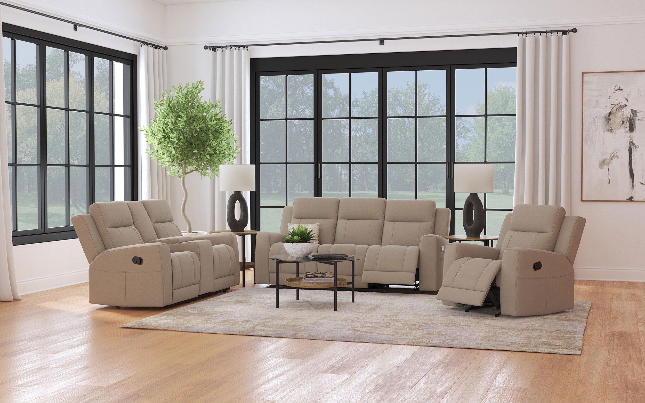 Brentwood  Upholstered Reclining Sofa Set Charcoal/Taupe